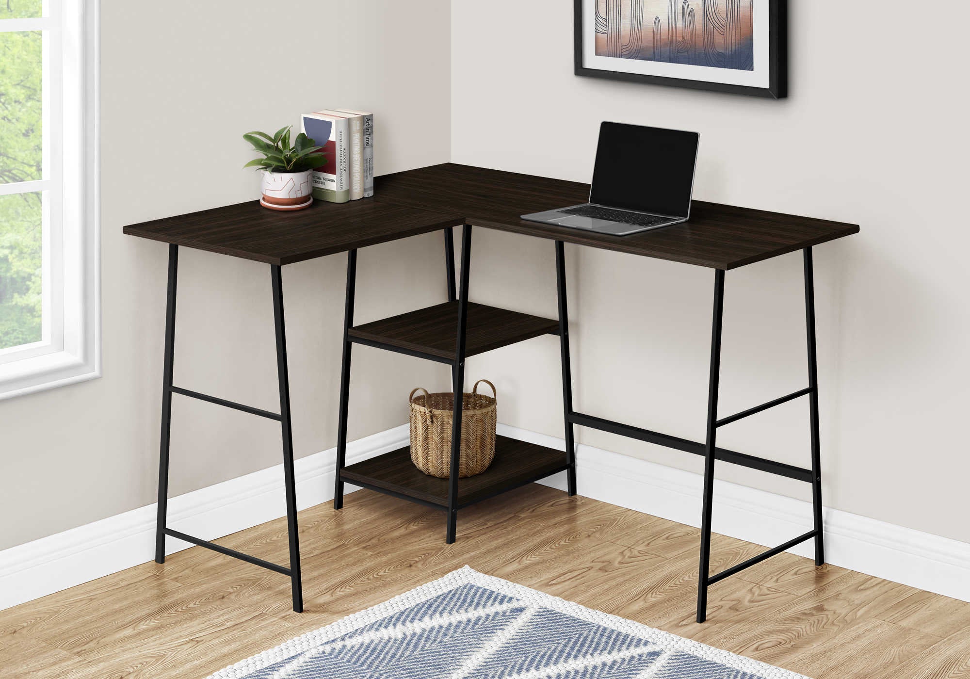 COMPUTER DESK - 48"L / ESPRESSO TOP / BLACK METAL CORNER # I 7590