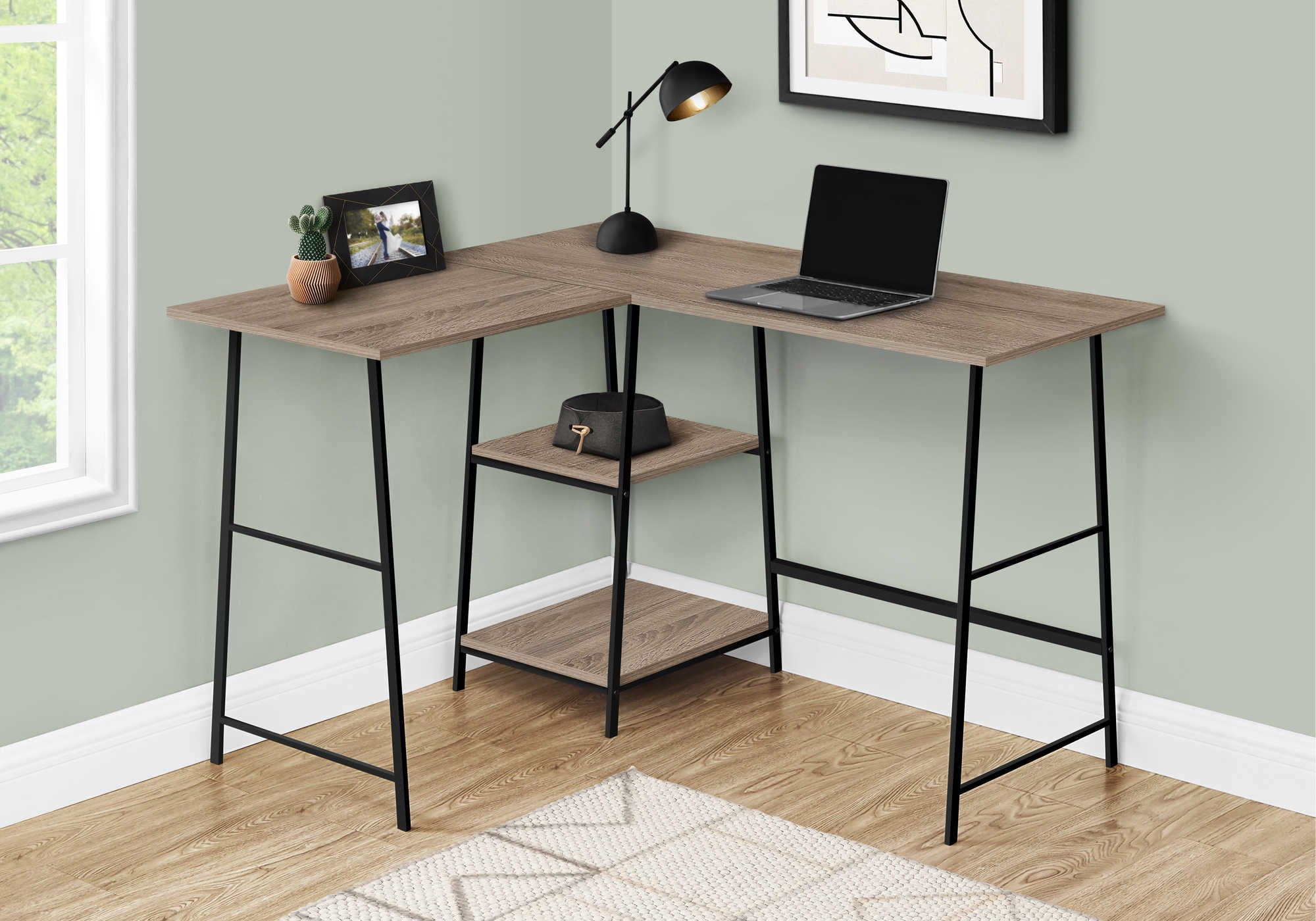 COMPUTER DESK - 48"L / DARK TAUPE TOP/ BLACK METAL CORNER # I 7592