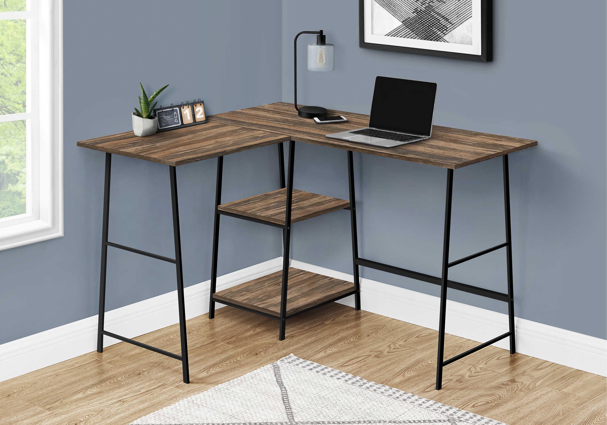 COMPUTER DESK - 48"L/ BROWN RECLAIMED/ BLACK METAL CORNER # I 7593