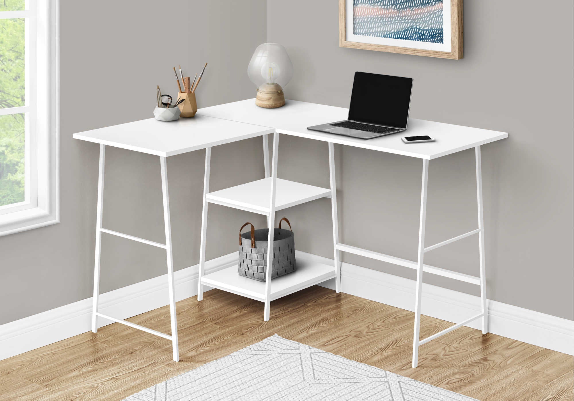COMPUTER DESK - 48"L / WHITE TOP / WHITE METAL CORNER # I 7596