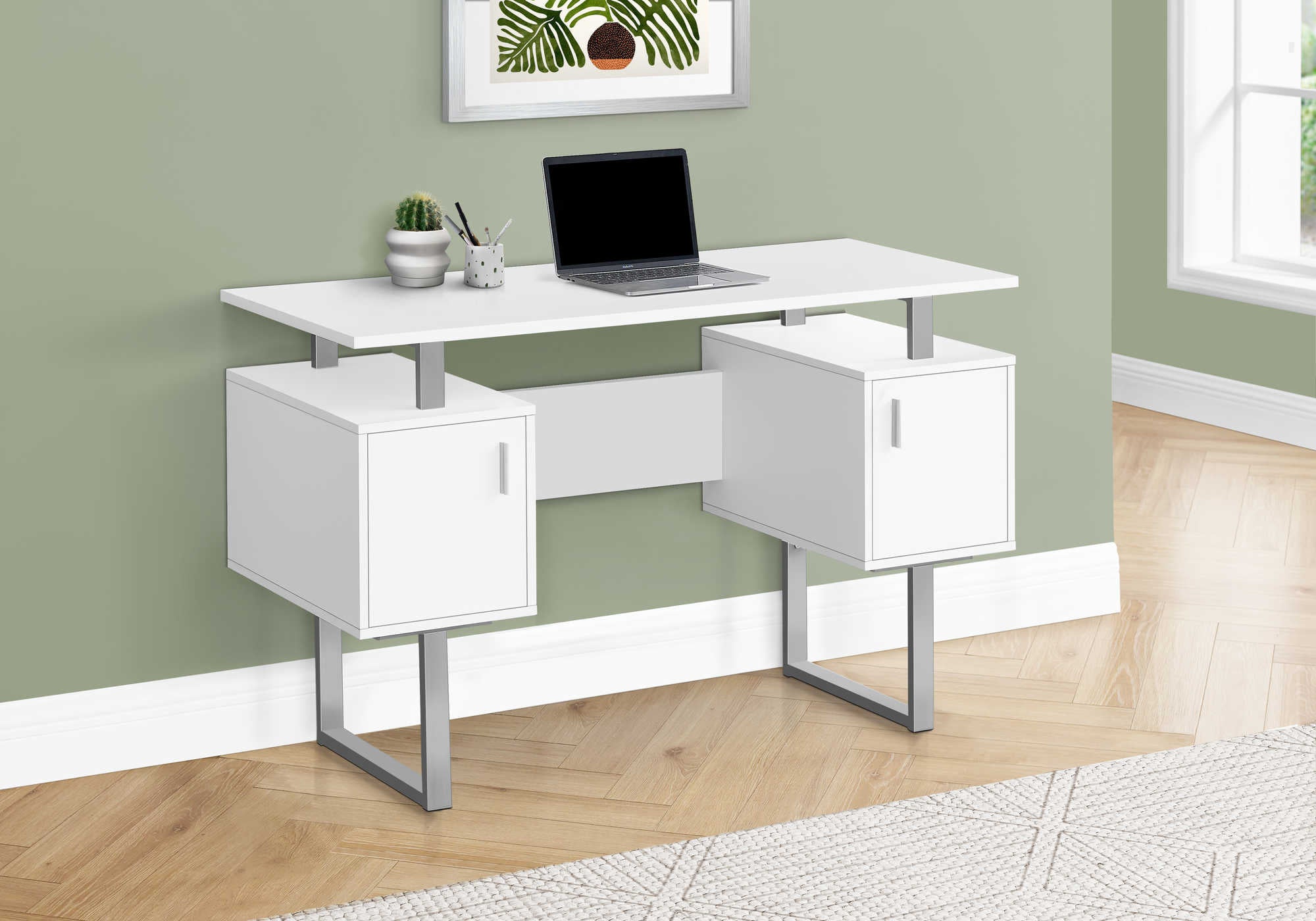 COMPUTER DESK - 48"L / WHITE / SILVER METAL # I 7605