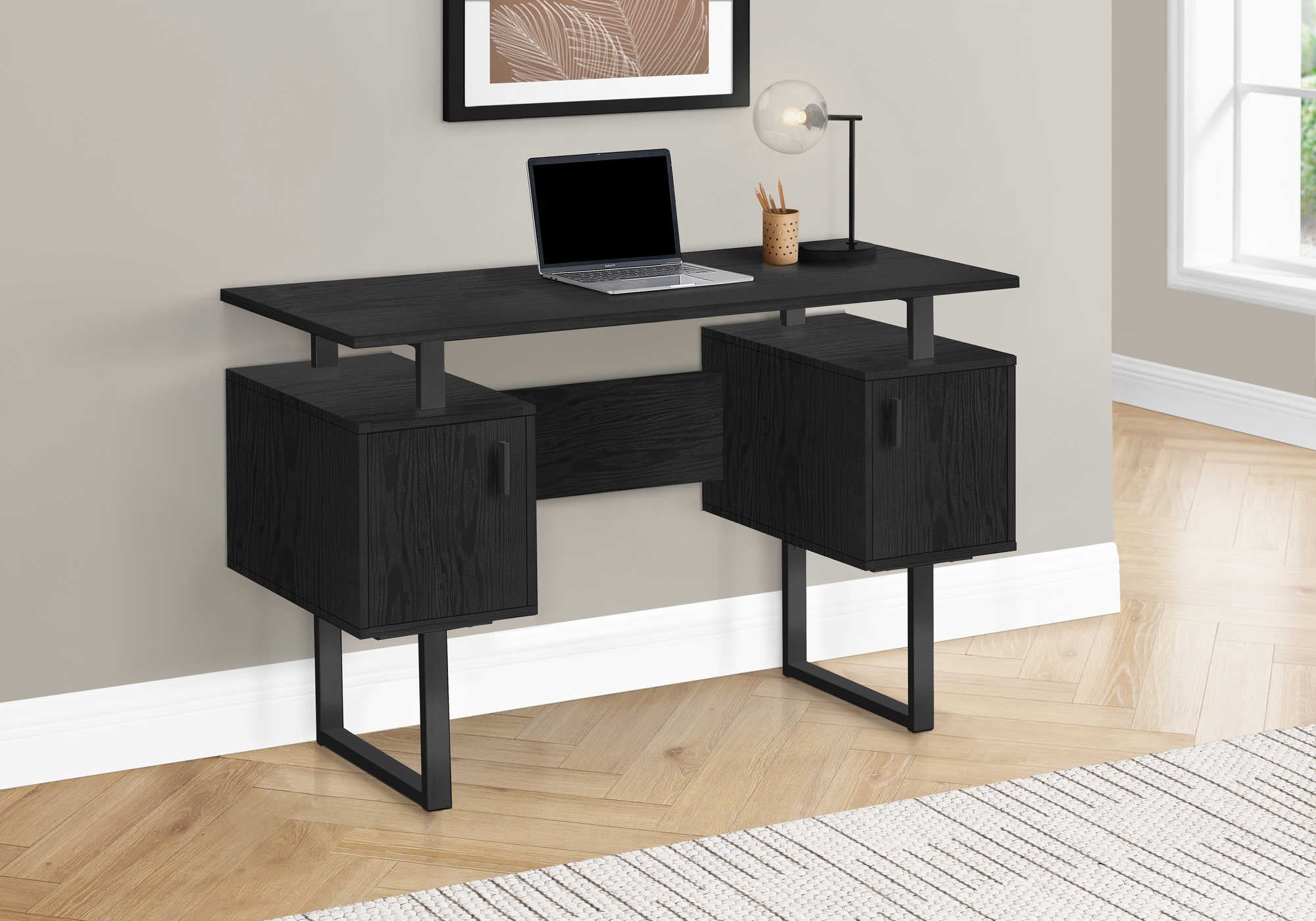COMPUTER DESK - 48"L / BLACK OAK / BLACK METAL # I 7606