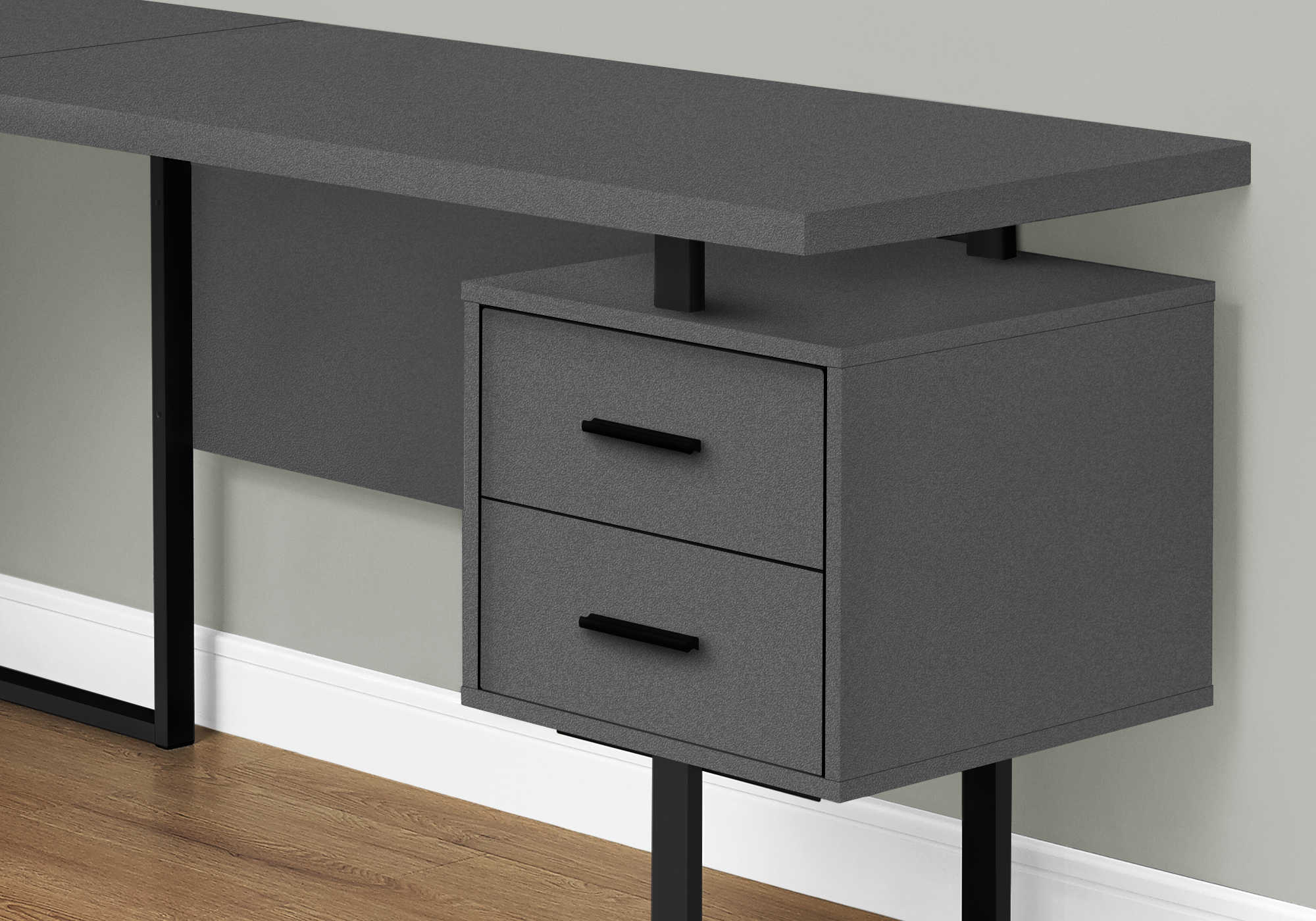 COMPUTER DESK - 70"L / MODERN GREY / BLACK METAL / L/R # I 7615