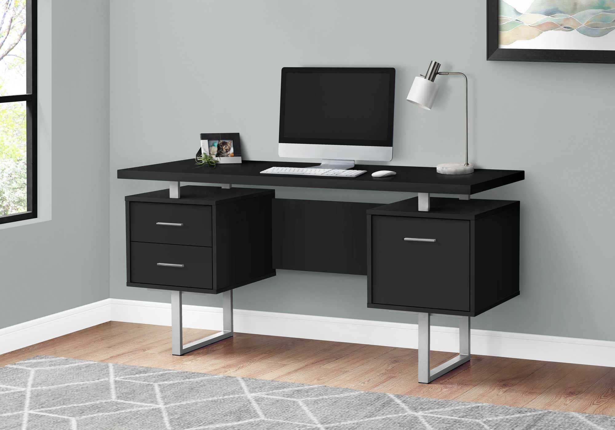 COMPUTER DESK - 60"L / BLACK / SILVER METAL # I 7634