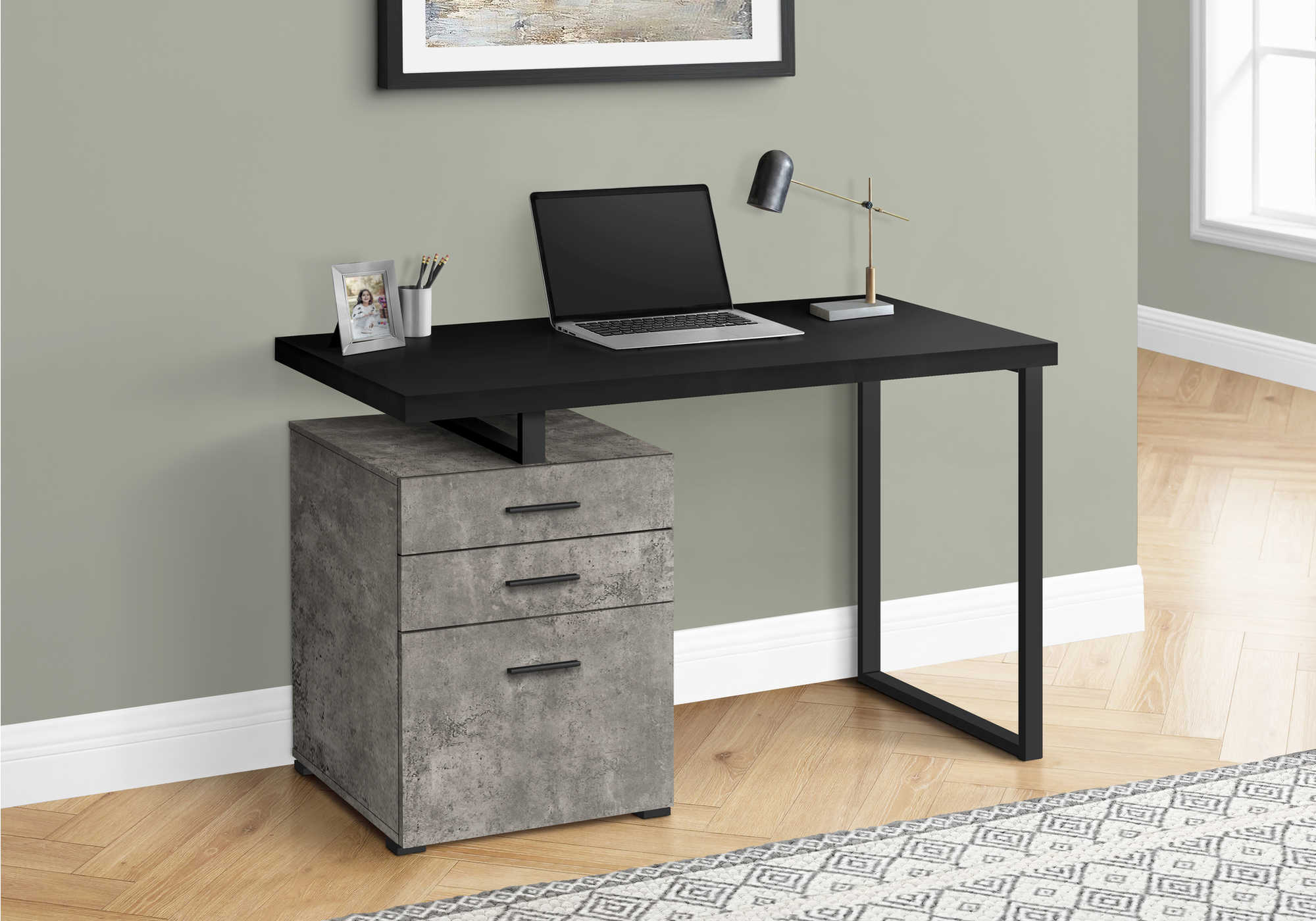 COMPUTER DESK - 48"L / BLACK / CONCRETE/ BLACK METAL/ L/R # I 7647