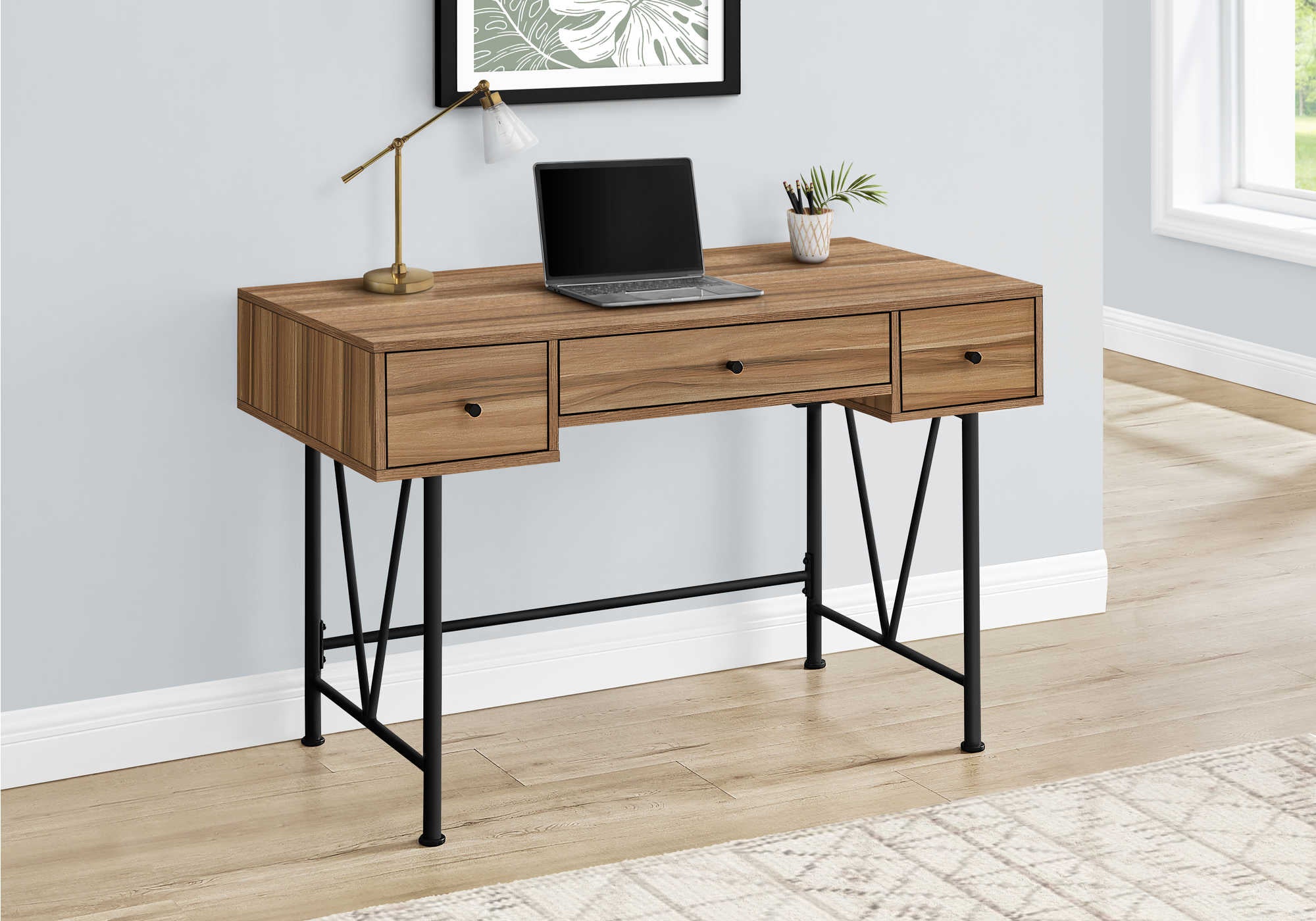 COMPUTER DESK - 48"L / LIGHT RECLAIMED WOOD / BLACK METAL # I 7672