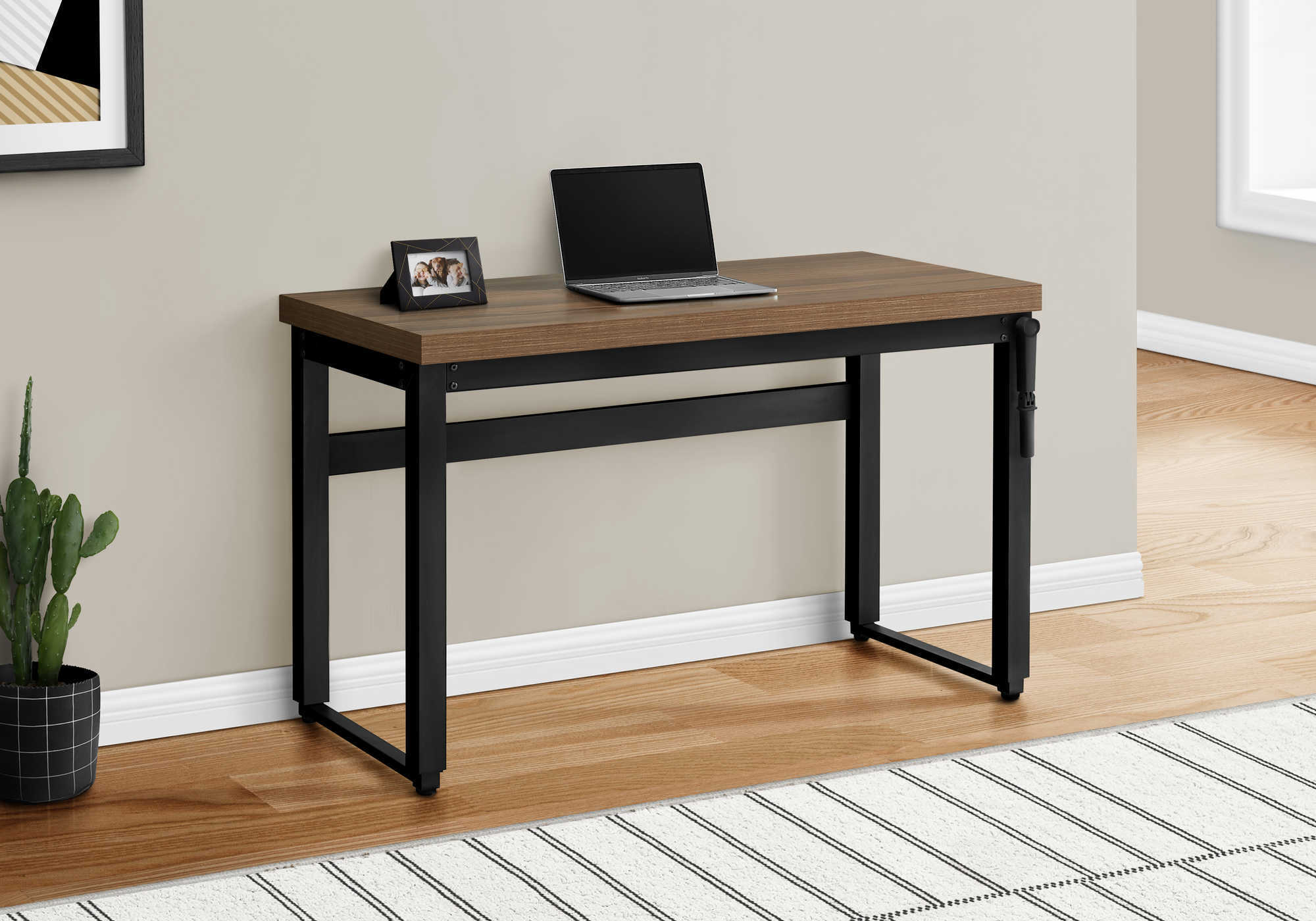 COMPUTER DESK - 48"L / WALNUT / ADJ.HEIGHT/ BLACK METAL # I 7675