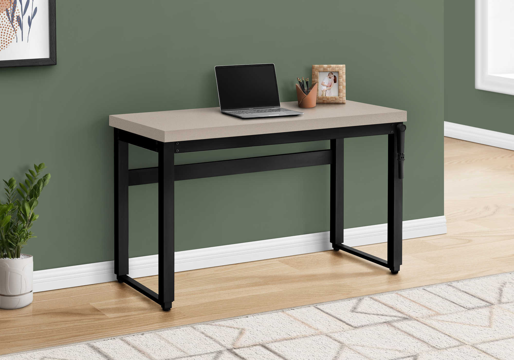 COMPUTER DESK - 48"L / MODERN TAUPE / ADJ.HEIGHT/ BLACK # I 7679