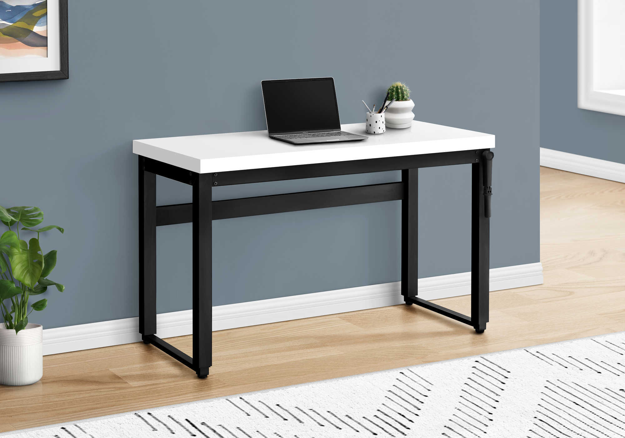 COMPUTER DESK - 48"L / WHITE / ADJ.HEIGHT/ BLACK METAL # I 7681