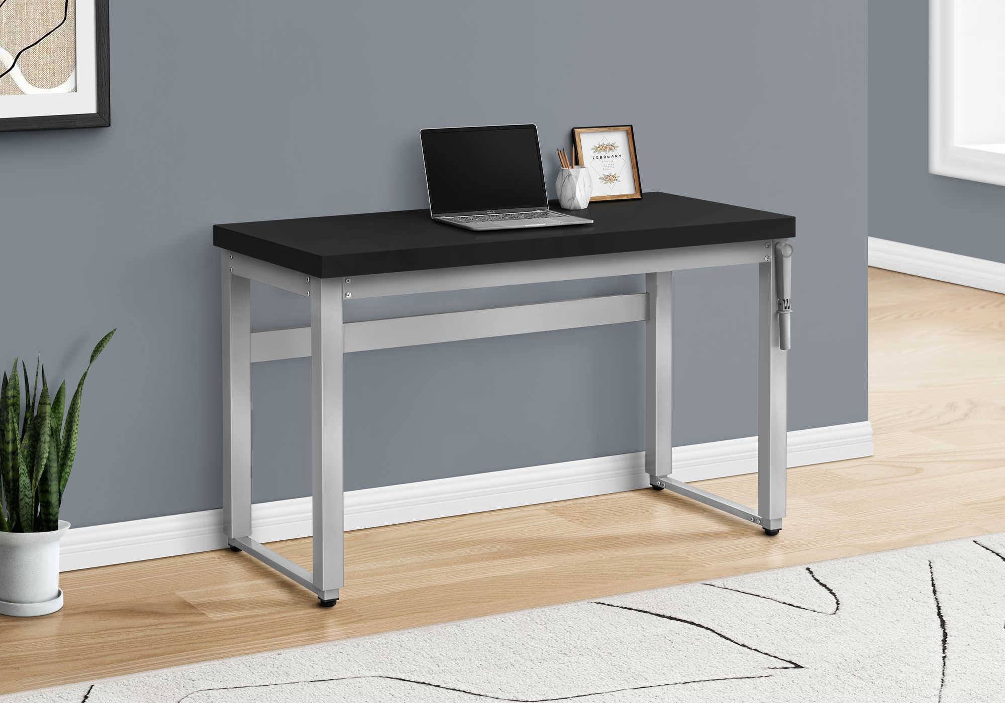 COMPUTER DESK - 48"L / BLACK / ADJ.HEIGHT/ SILVER METAL # I 7684
