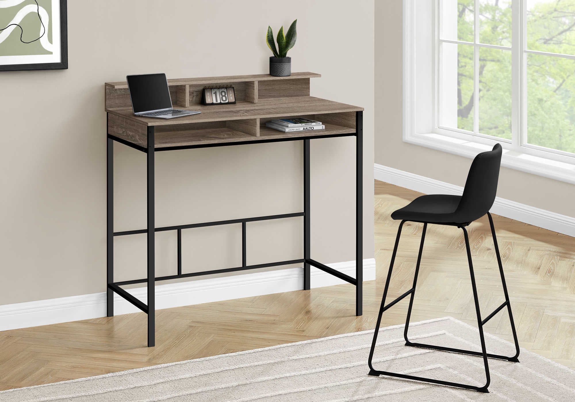 COMPUTER DESK - 48"L / DARK TAUPE / BLACK STANDING HEIGHT # I 7702