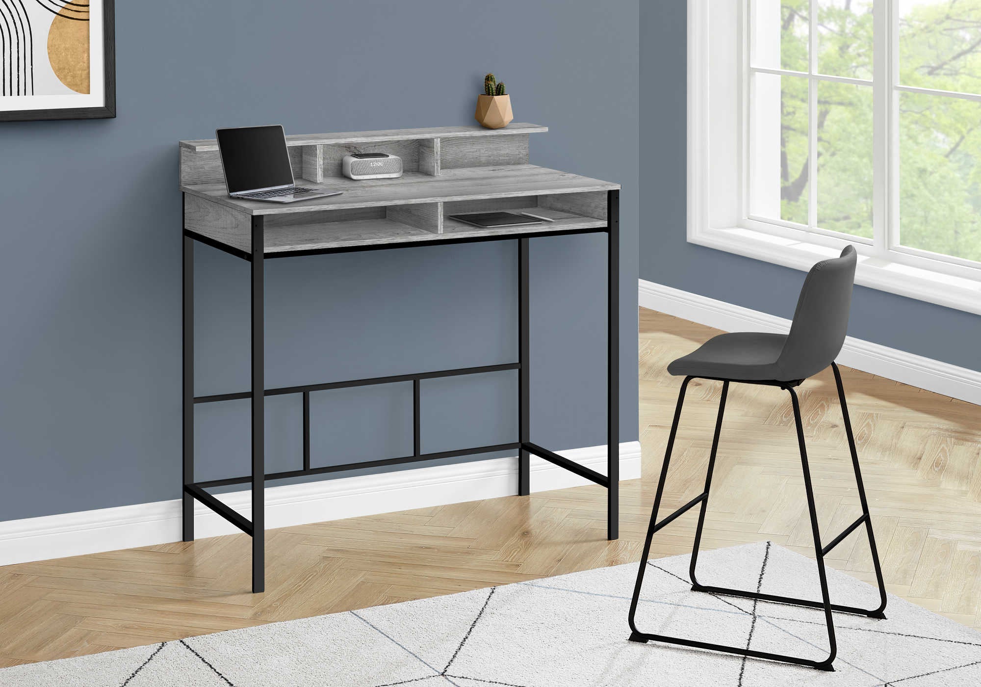 COMPUTER DESK - 48"L / GREY / BLACK STANDING HEIGHT # I 7703