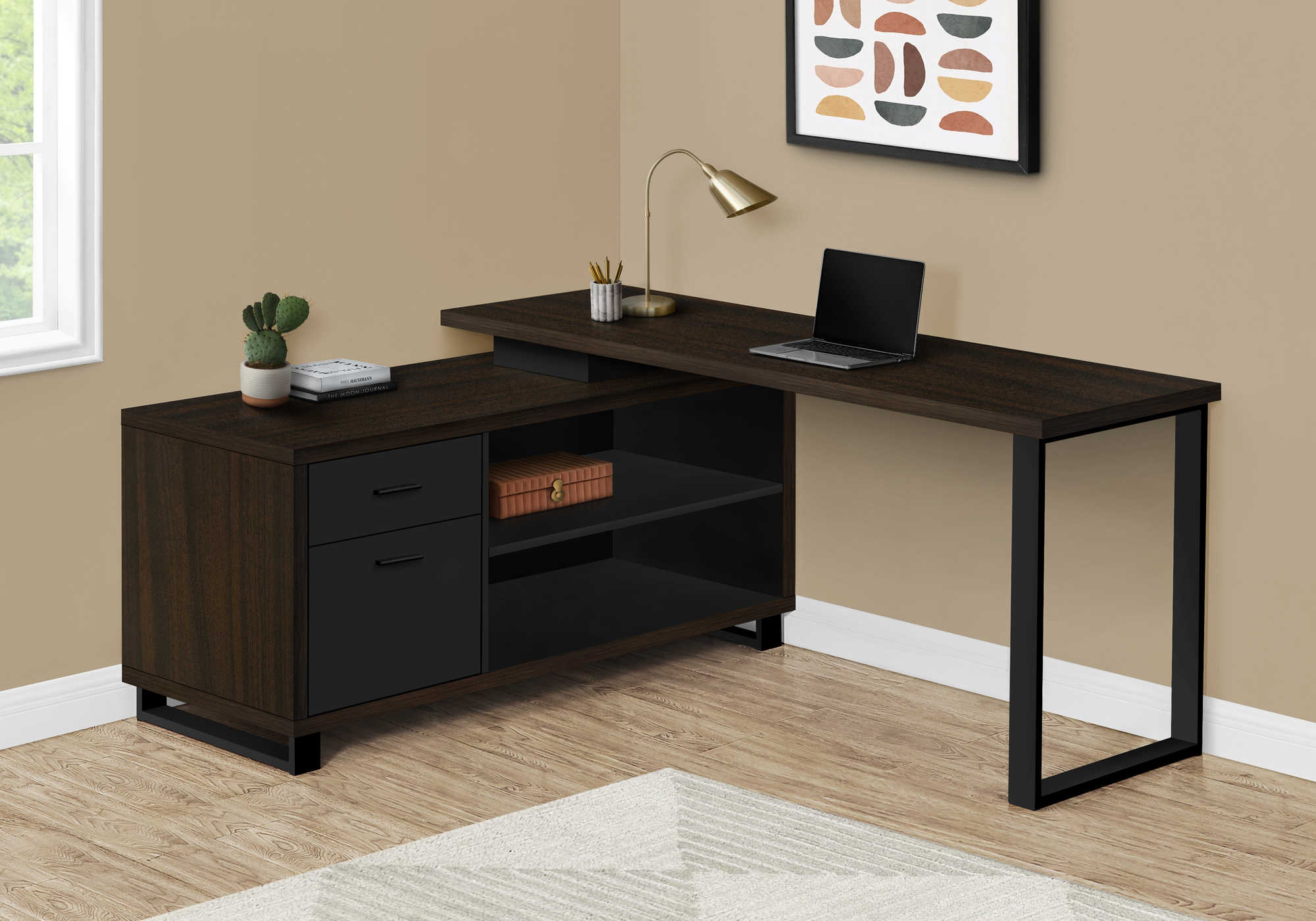 COMPUTER DESK - 72"L ESPRESSO / BLACK EXECUTIVE CORNER # I 7710