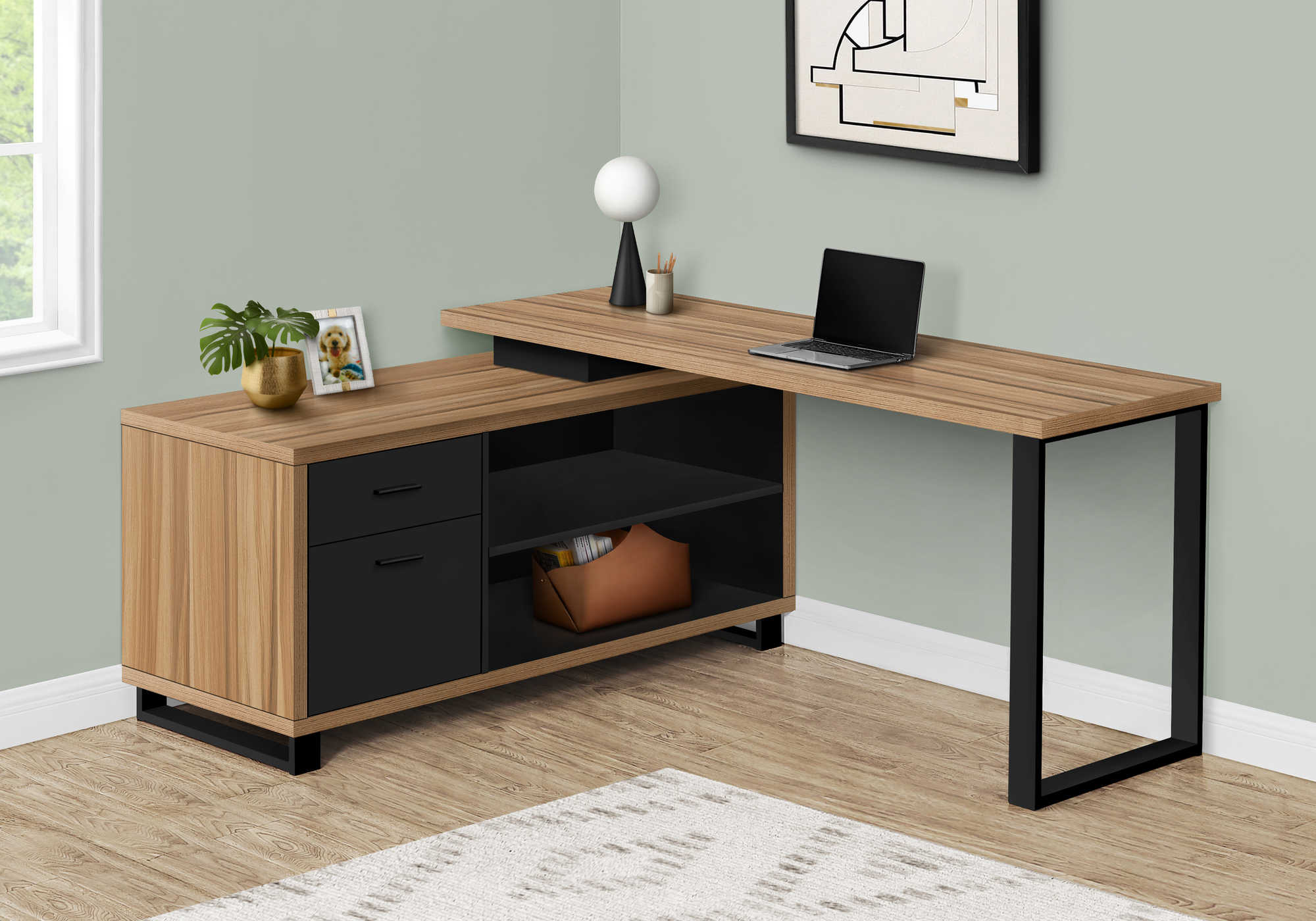 COMPUTER DESK - 72"L RECLAIMED / BLACK EXECUTIVE CORNER # I 7712