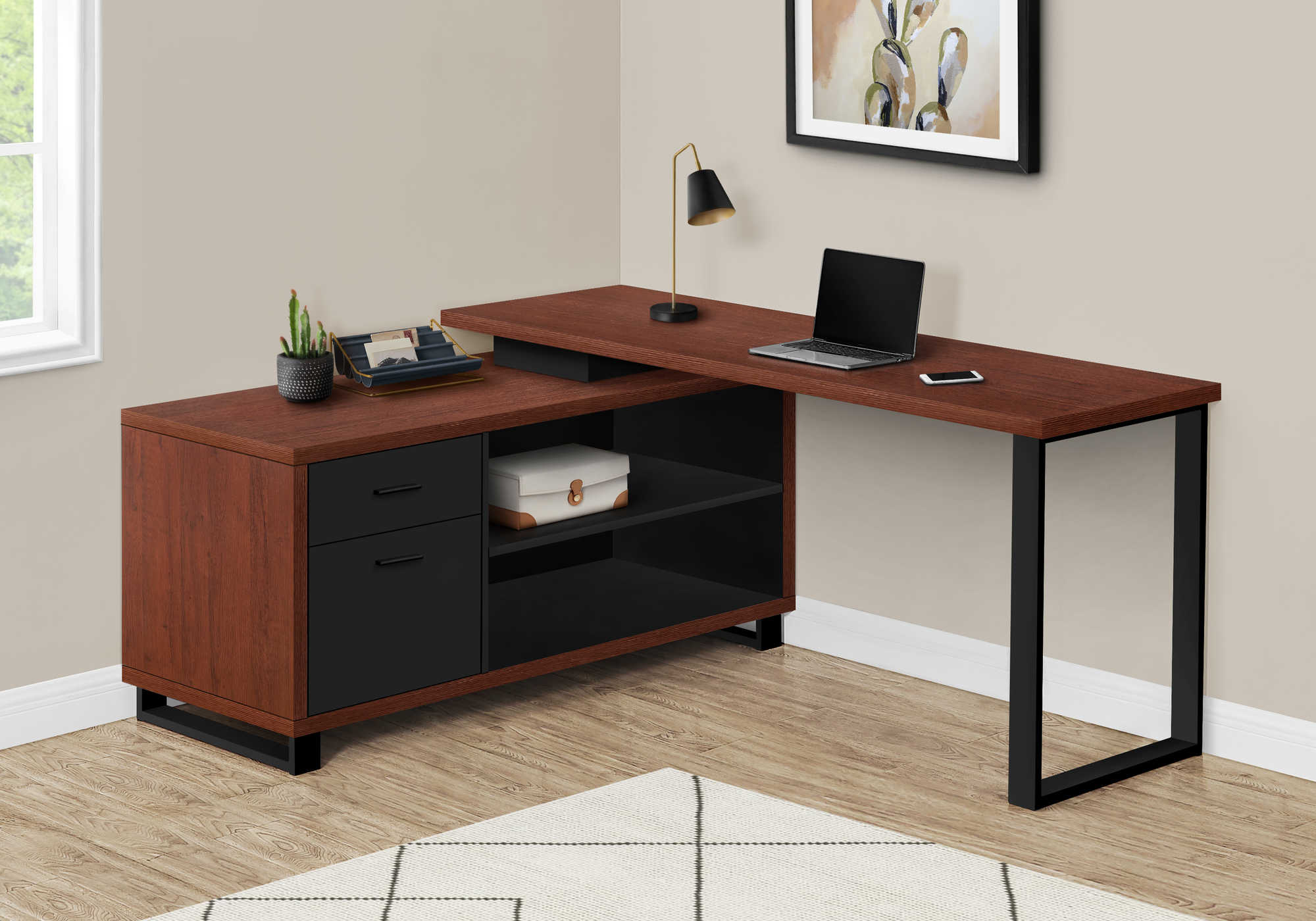 COMPUTER DESK - 72"L CHERRY / BLACK EXECUTIVE CORNER # I 7713