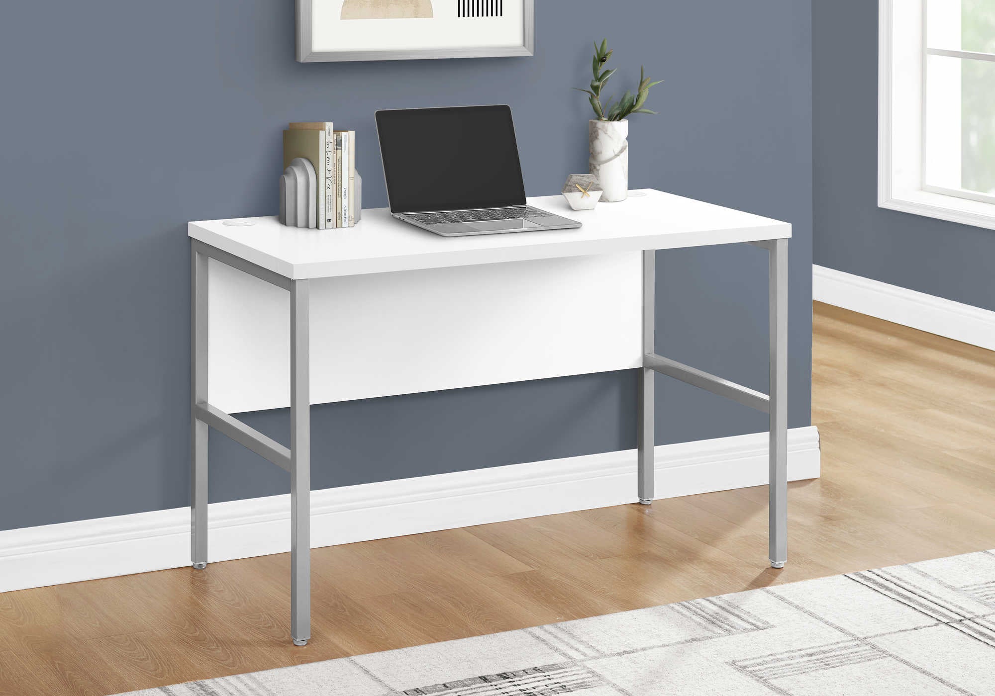 COMPUTER DESK - 48"L WHITE / SILVER COMMERCIAL GRADE # I 7726