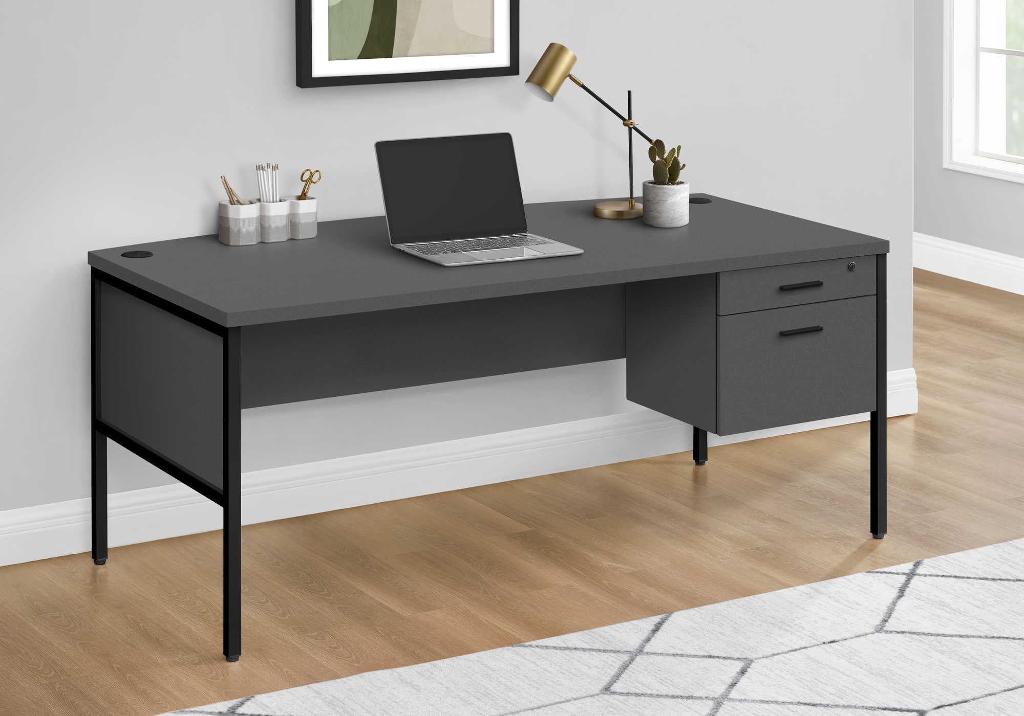 COMPUTER DESK - 72"L GREY / BLACK COMMERCIAL GRADE # I 7730