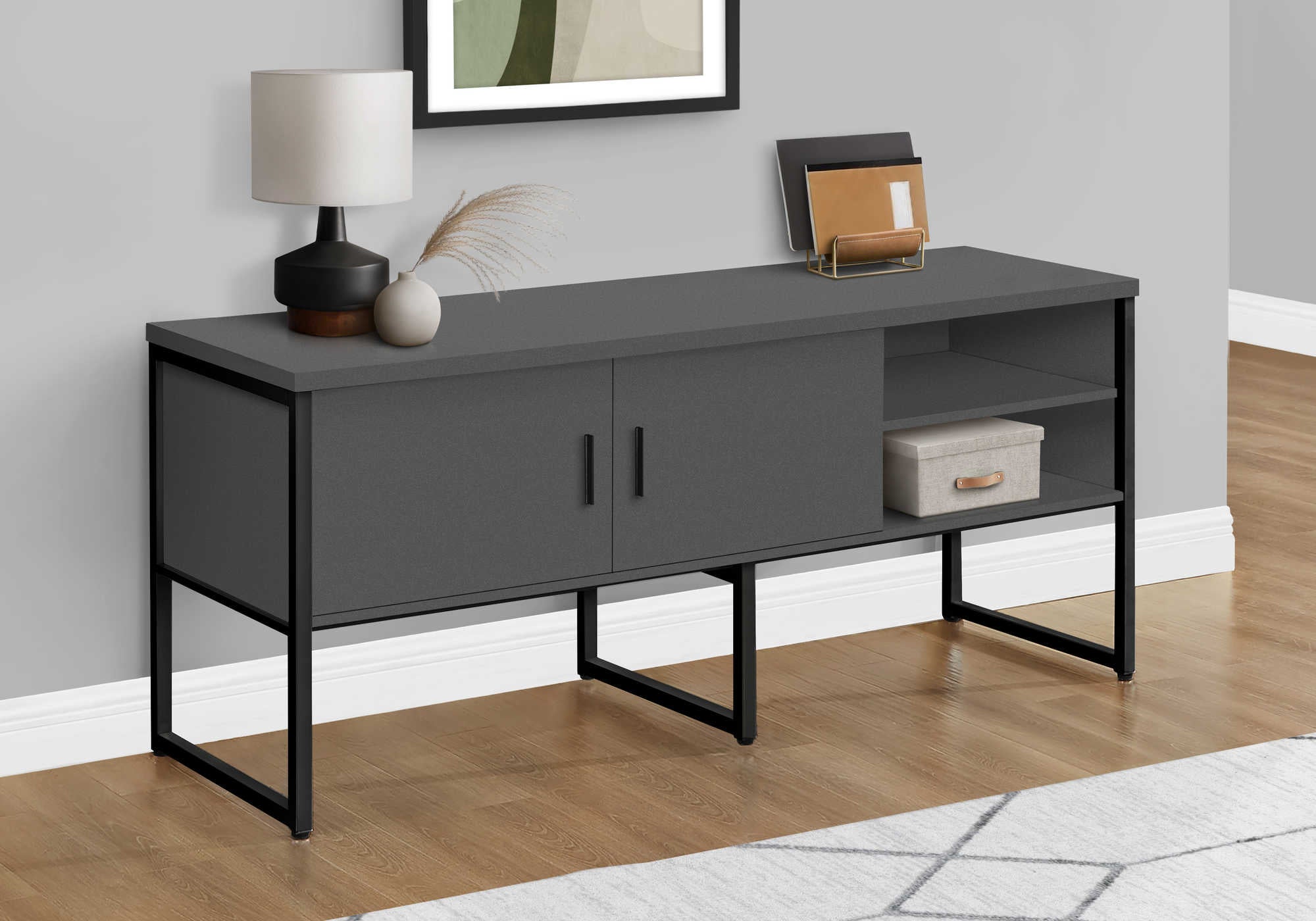 OFFICE CREDENZA - 72"L GREY / BLACK COMMERCIAL GRADE # I 7732