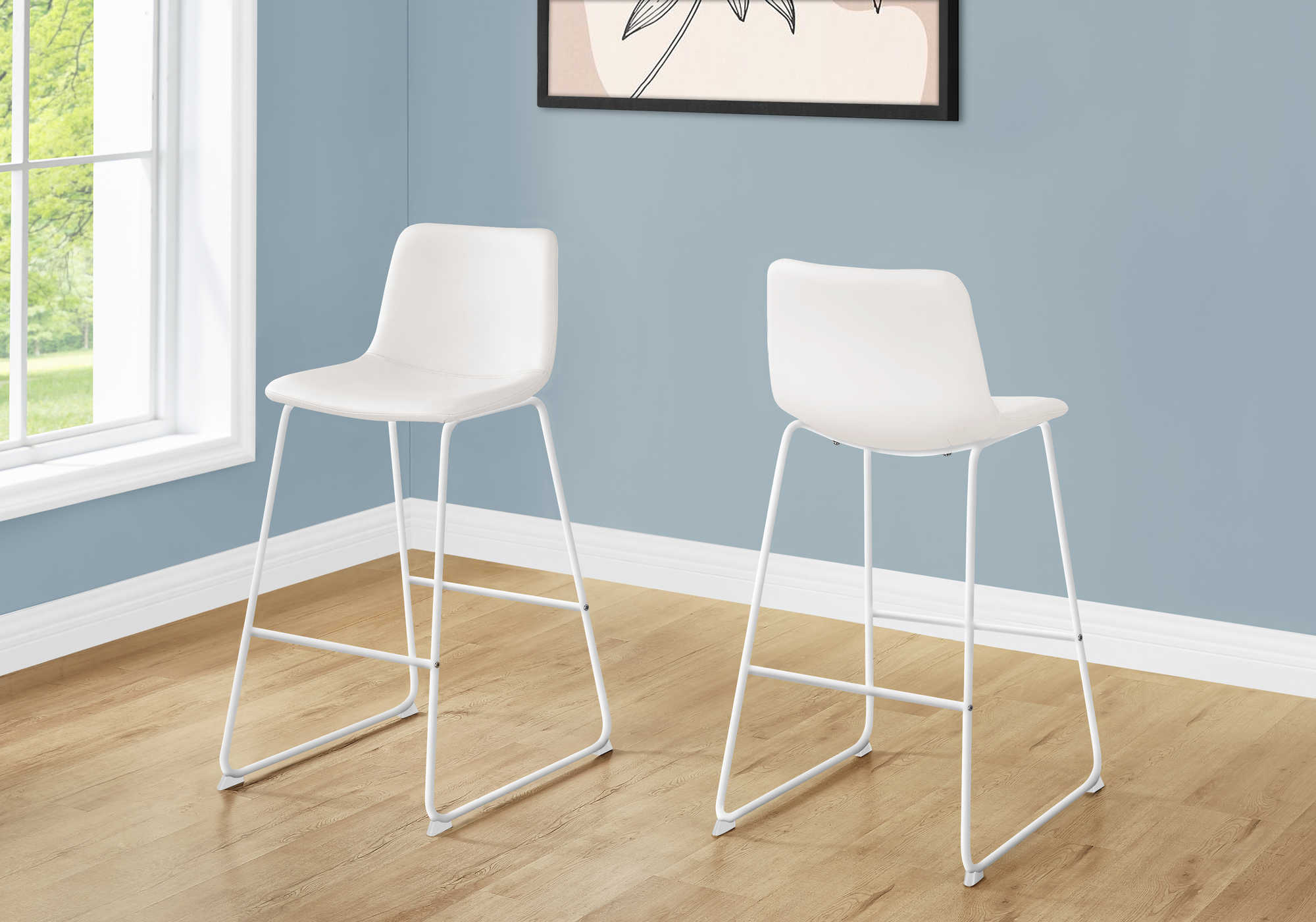 BARSTOOL - 40"H / WHITE LEATHER-LOOK / WHITE METAL # I 7750