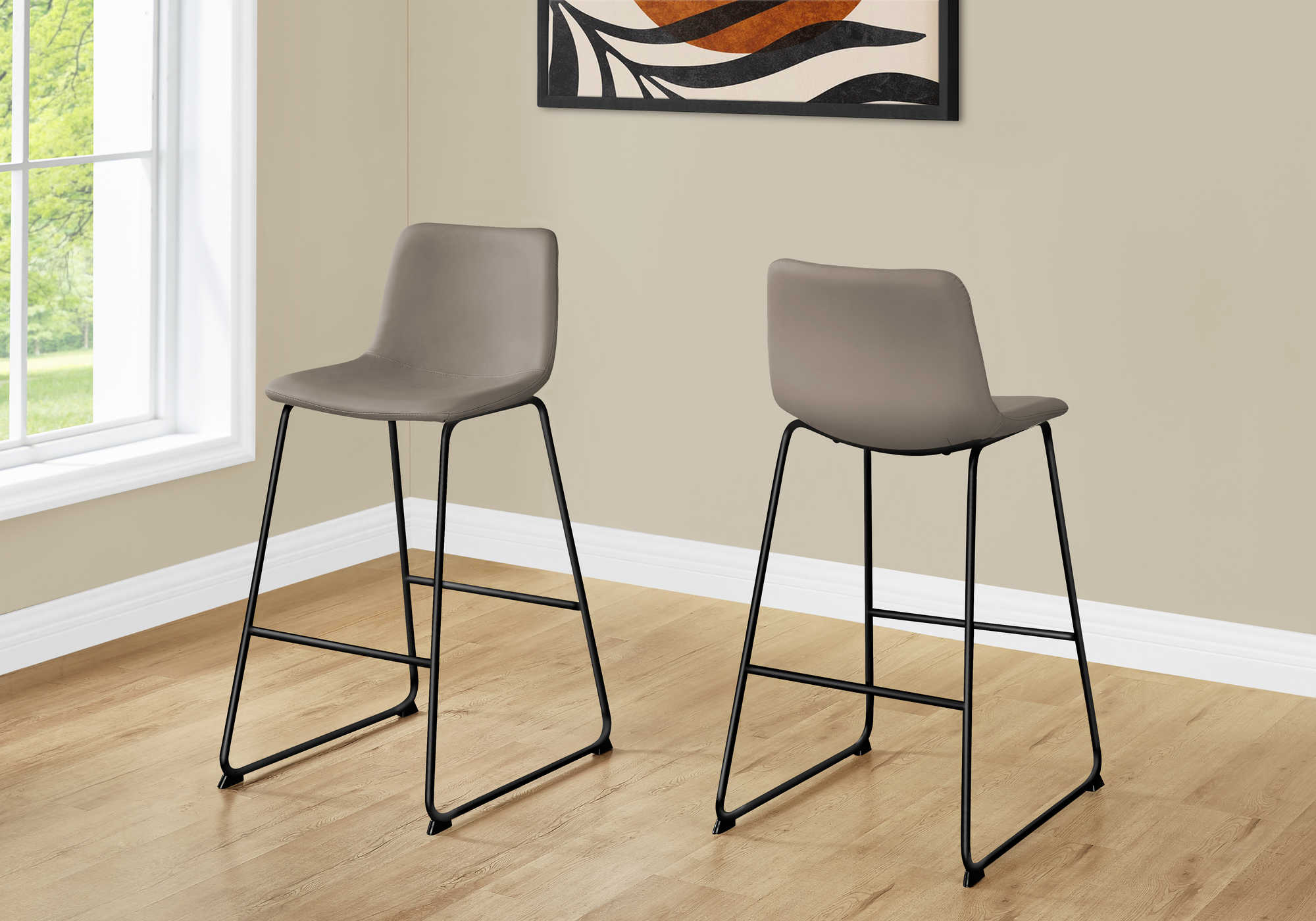 BARSTOOL - 40"H / TAUPE LEATHER-LOOK / BLACK METAL # I 7751