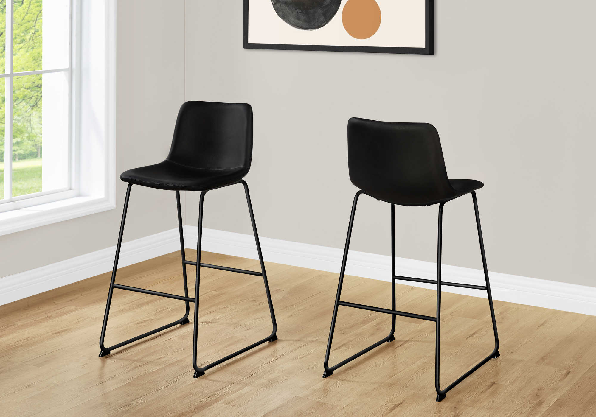 BARSTOOL - 40"H / BLACK LEATHER-LOOK / BLACK METAL # I 7754