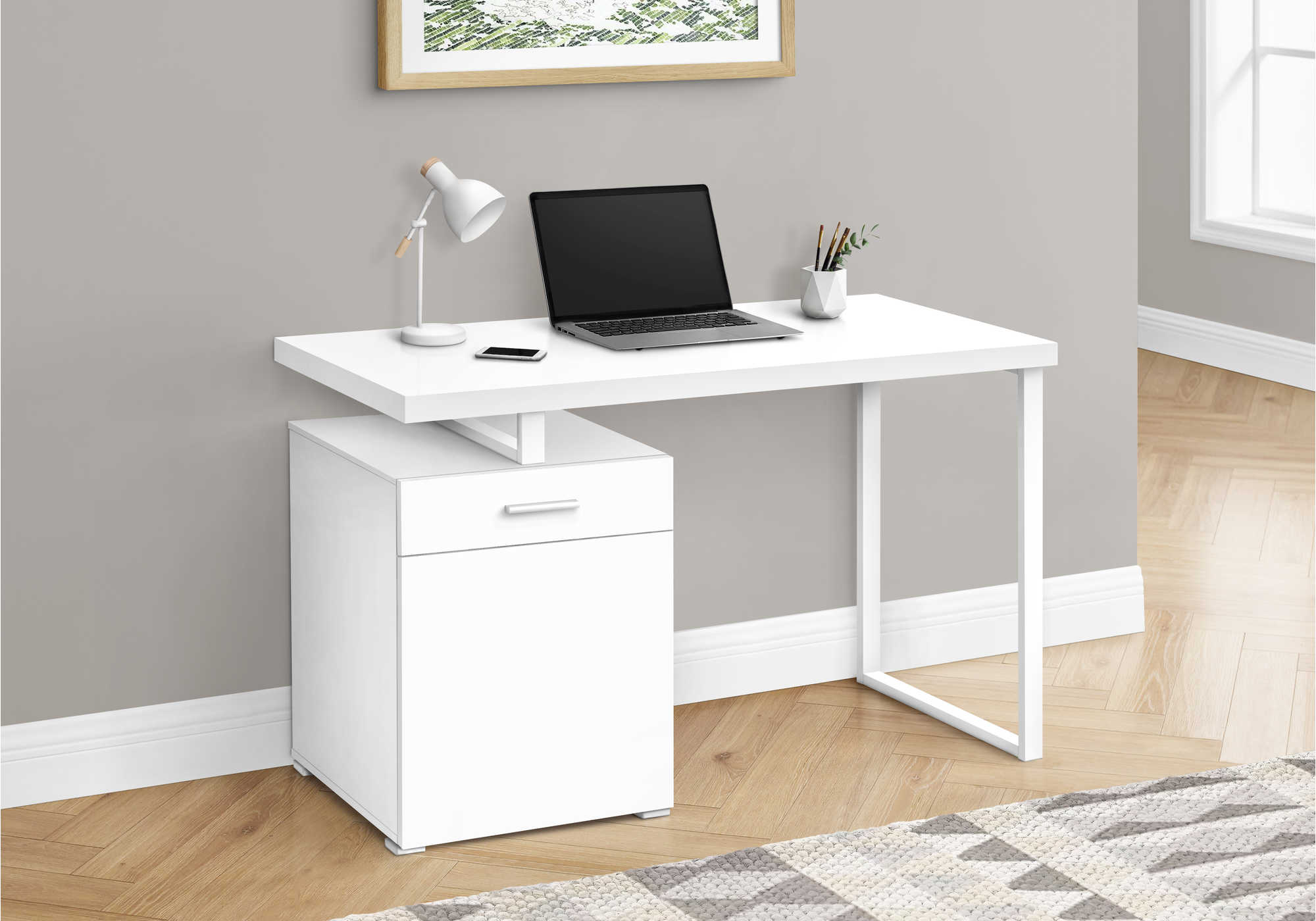 COMPUTER DESK - 48"L / WHITE LEFT OR RIGHT FACING # I 7760