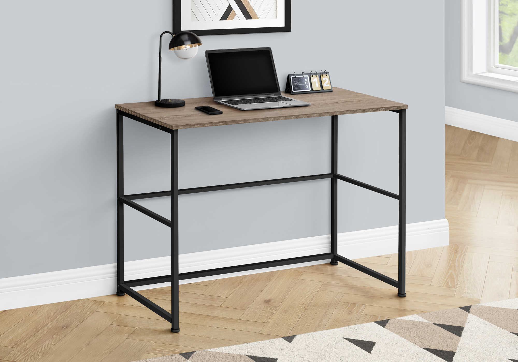 COMPUTER DESK - 40"L / DARK TAUPE / BLACK METAL # I 7777