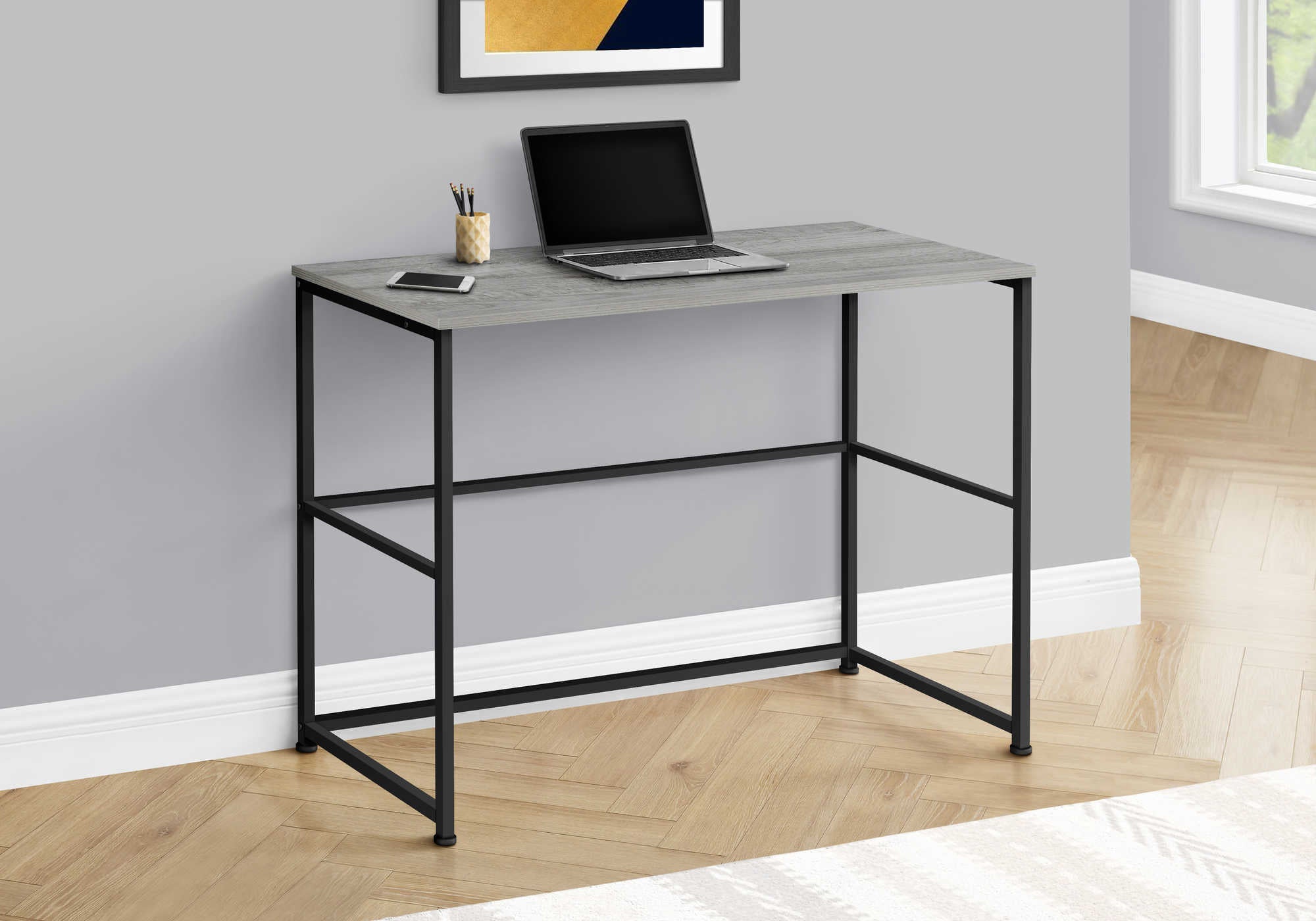 COMPUTER DESK - 40"L / GREY / BLACK METAL # I 7778