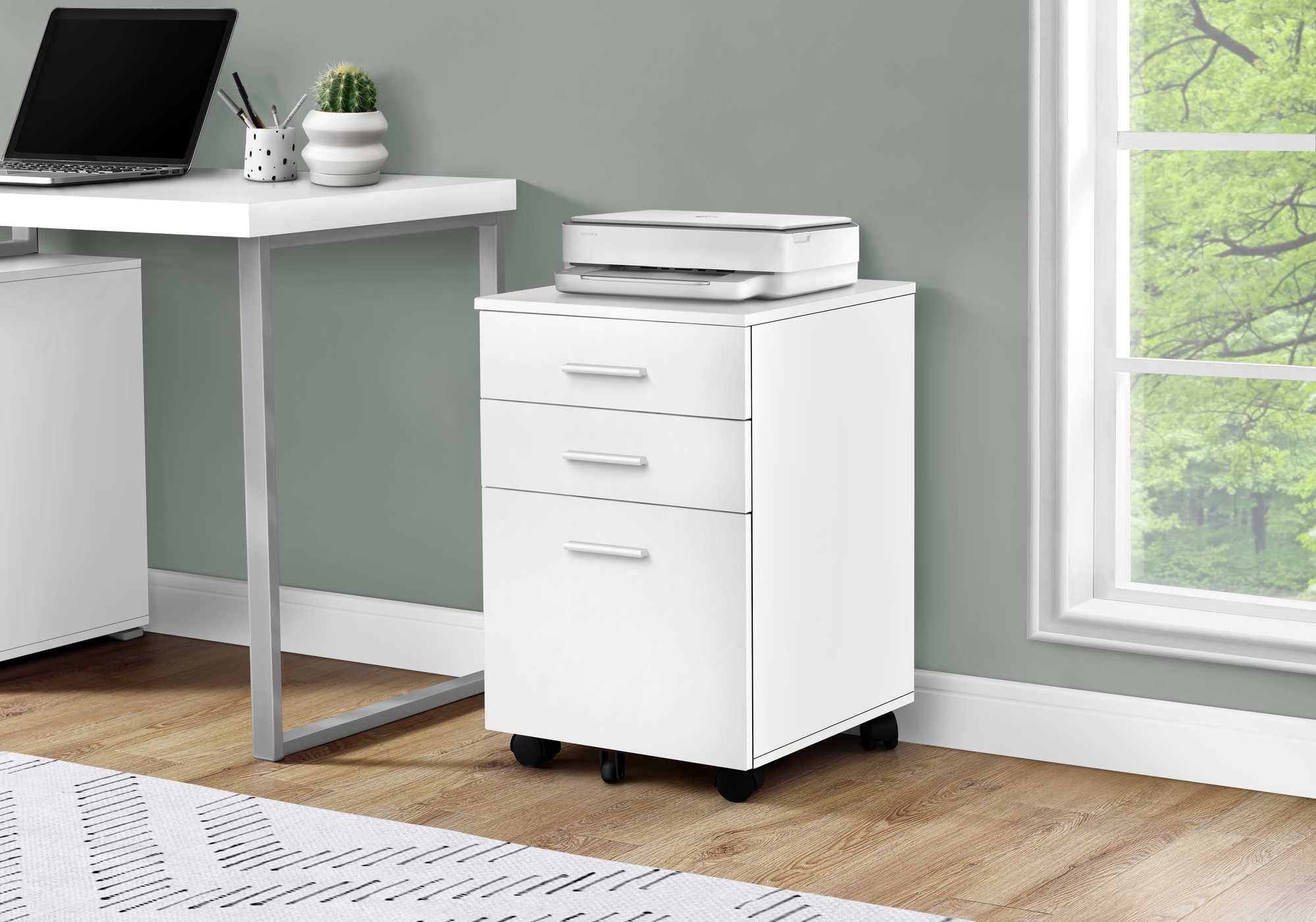 FILING CABINET - 3 DRAWER / WHITE ON CASTORS # I 7780