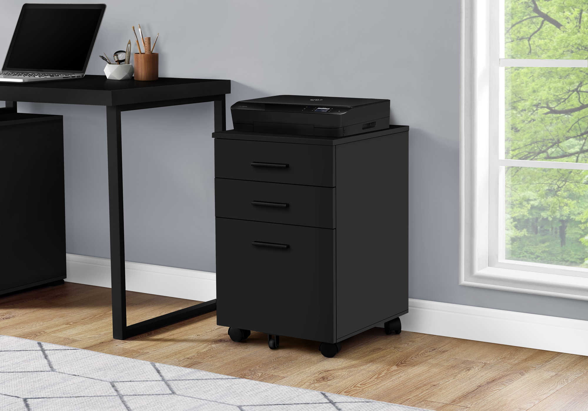 FILING CABINET - 3 DRAWER / BLACK ON CASTORS # I 7781