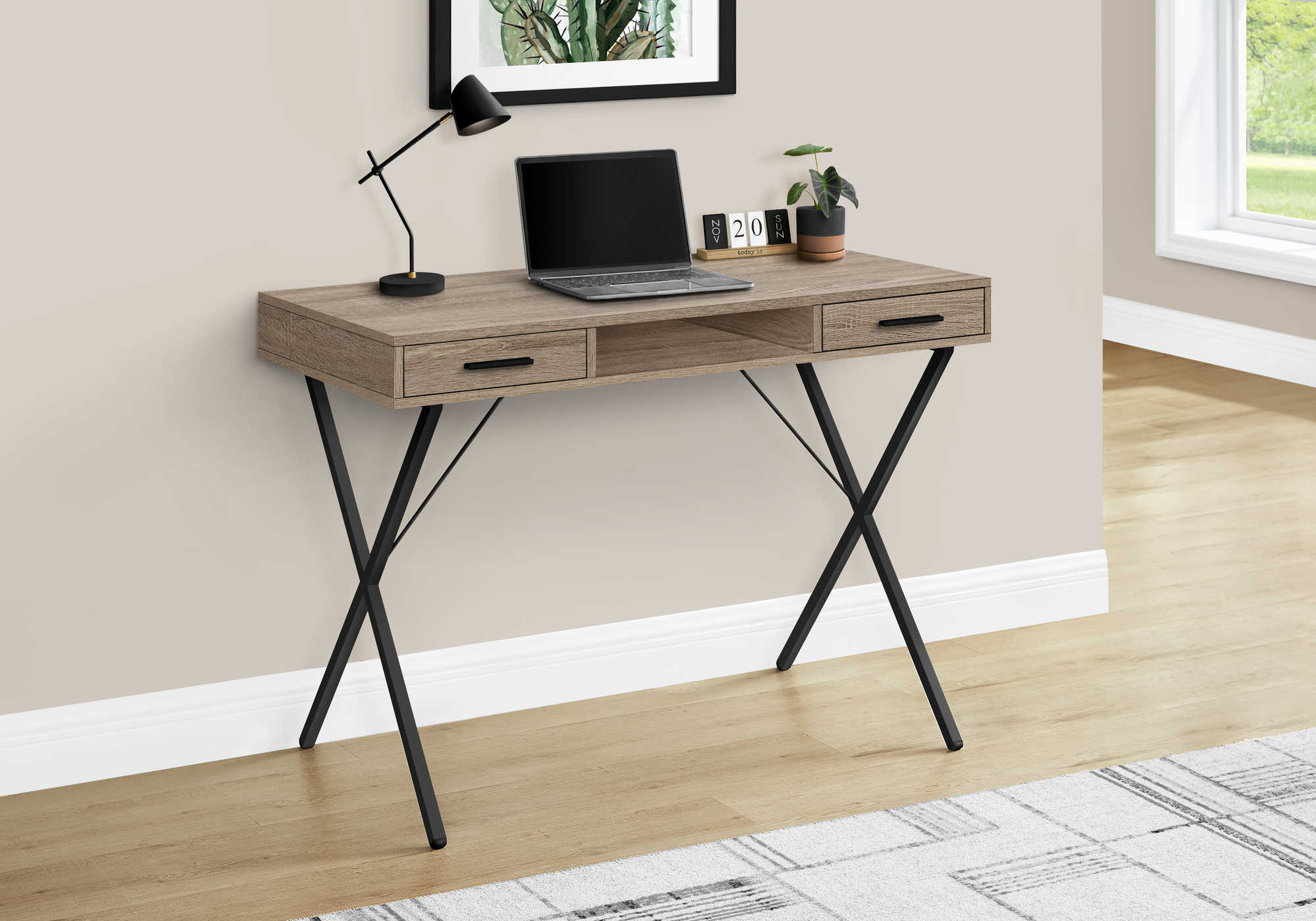 COMPUTER DESK - 42"L / DARK TAUPE / BLACK METAL # I 7796