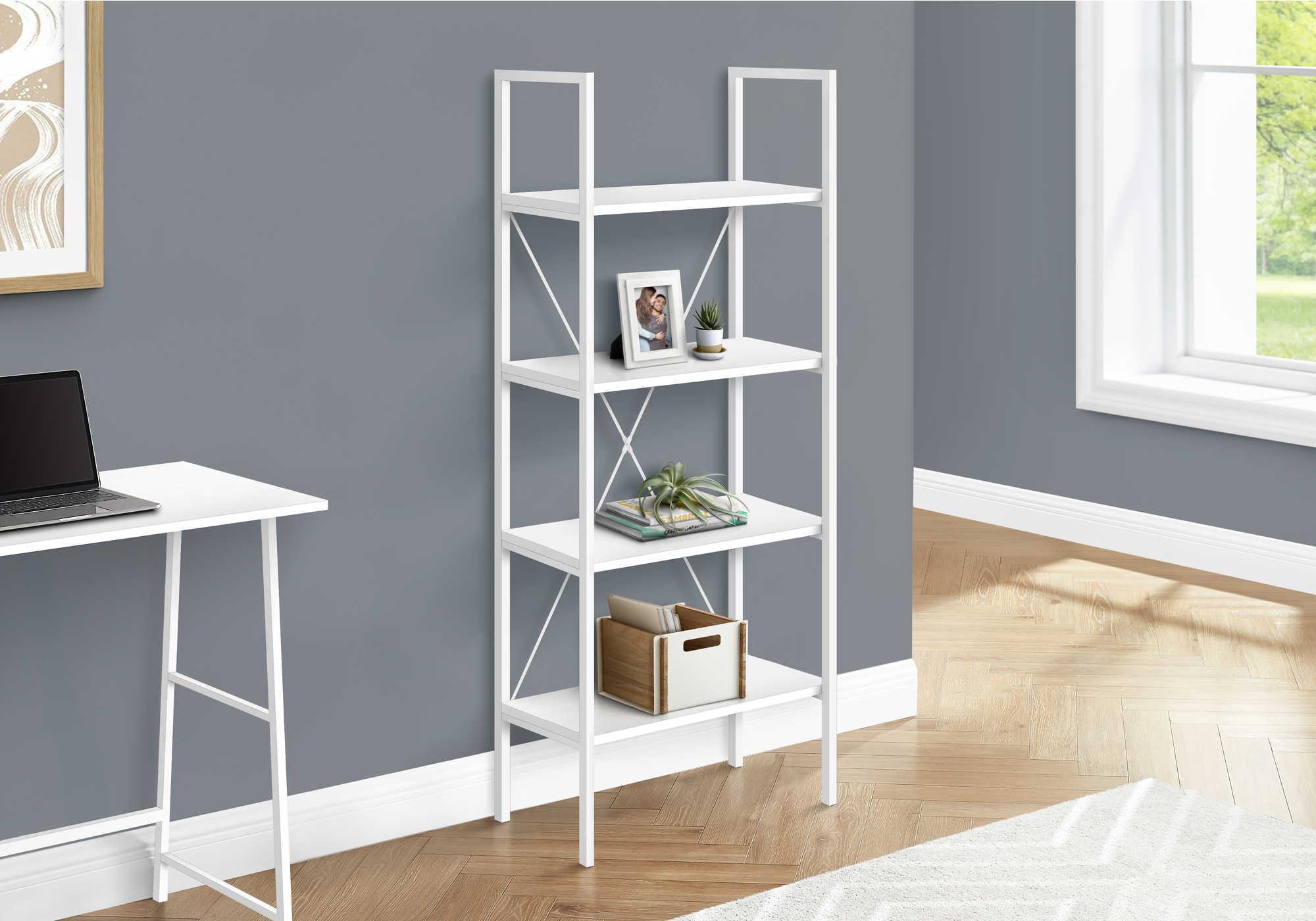 BOOKCASE - 48"H / WHITE / WHITE METAL # I 7801