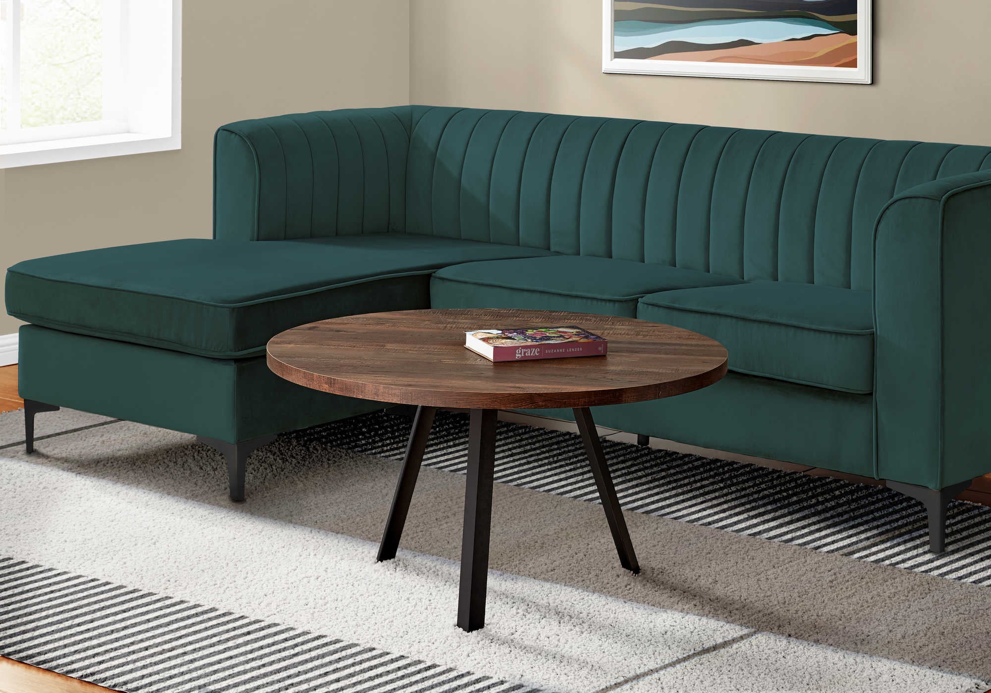 COFFEE TABLE - 36"DIA/ BROWN RECLAIMED WOOD / BLACK METAL # I 7814