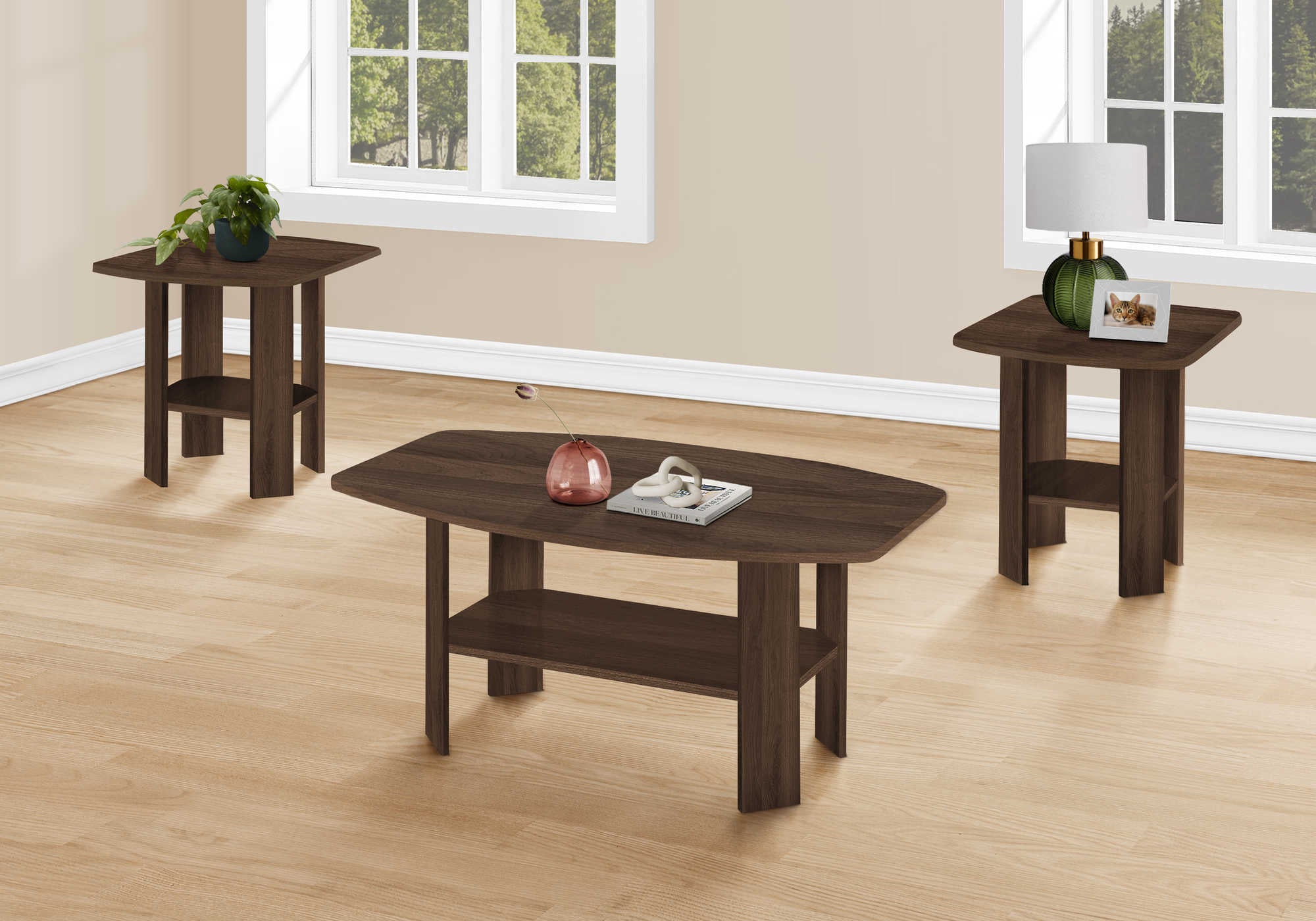 ENSEMBLE DE TABLE - ENSEMBLE DE 3 PIÈCES / NOYER FONCÉ # I 7872P