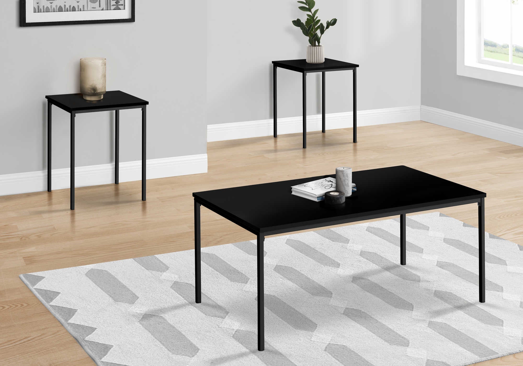 ENSEMBLE DE TABLE - ENSEMBLE DE 3 PIÈCES / NOIR / MÉTAL NOIR # I 7894P