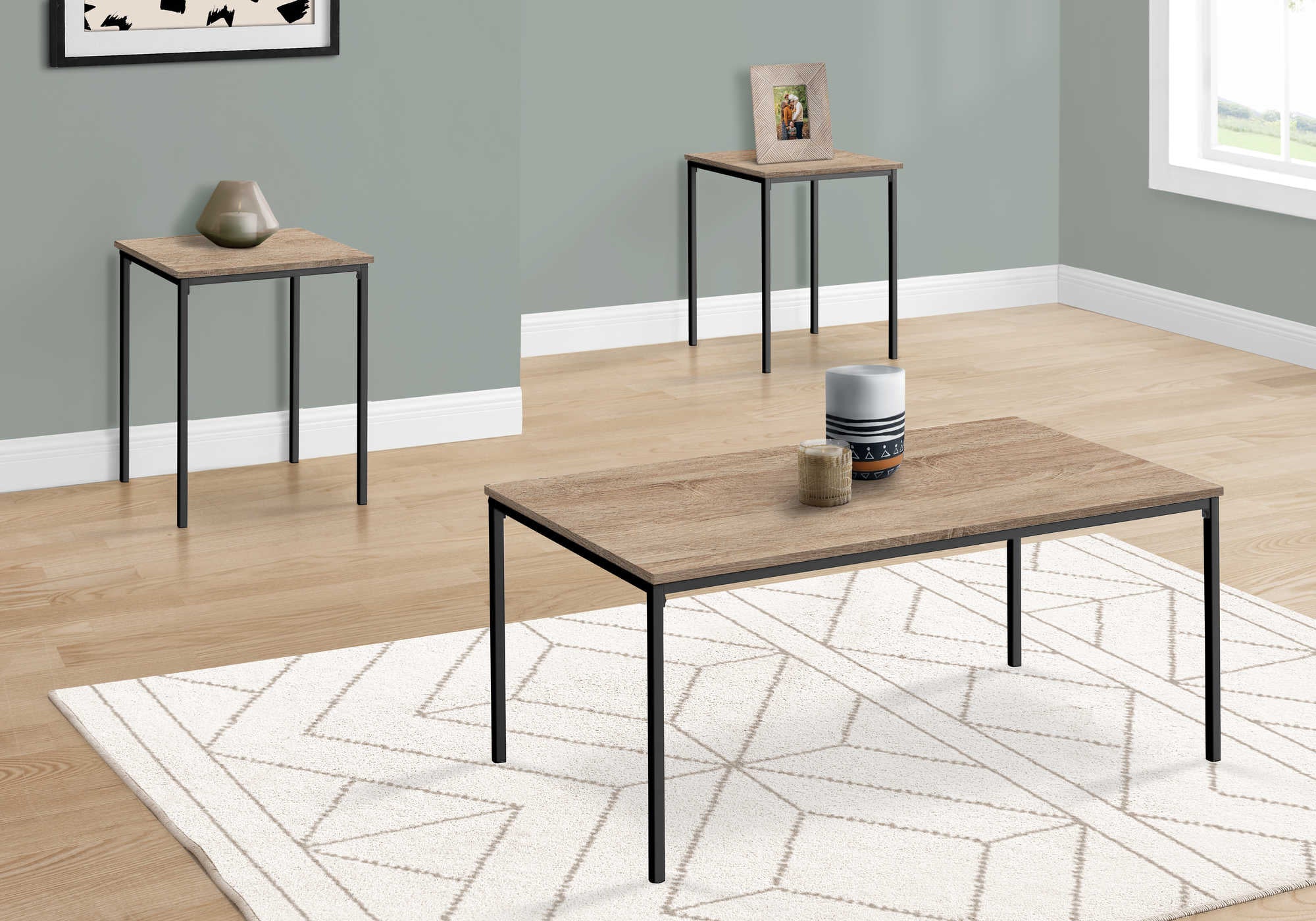 ENSEMBLE DE TABLE - ENSEMBLE 3PCS / TAUPE FONCÉ / MÉTAL NOIR # I 7895P