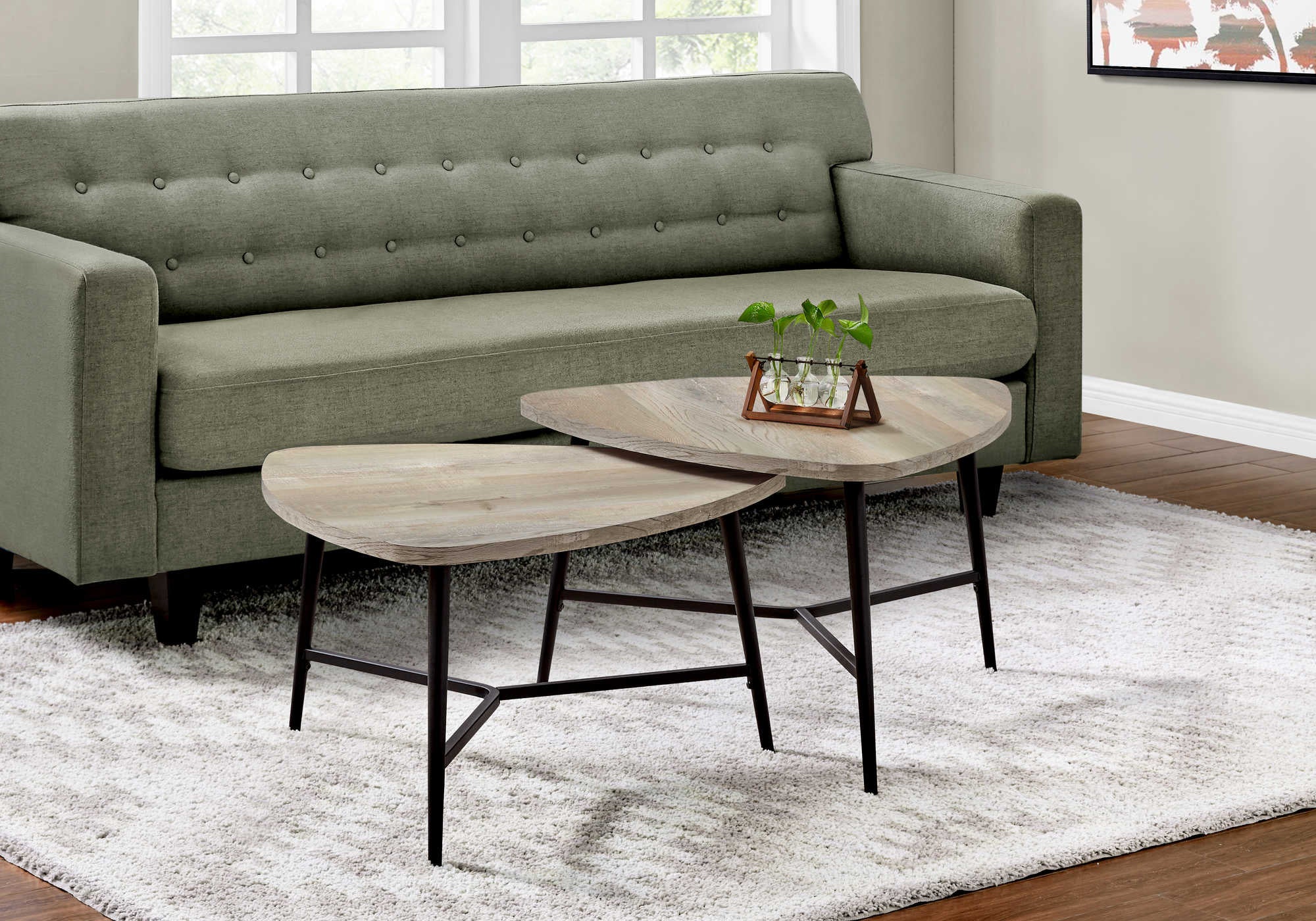 TABLE SET - 2PCS SET / TAUPE RECLAIMED WOOD / BLACK METAL # I 7939P