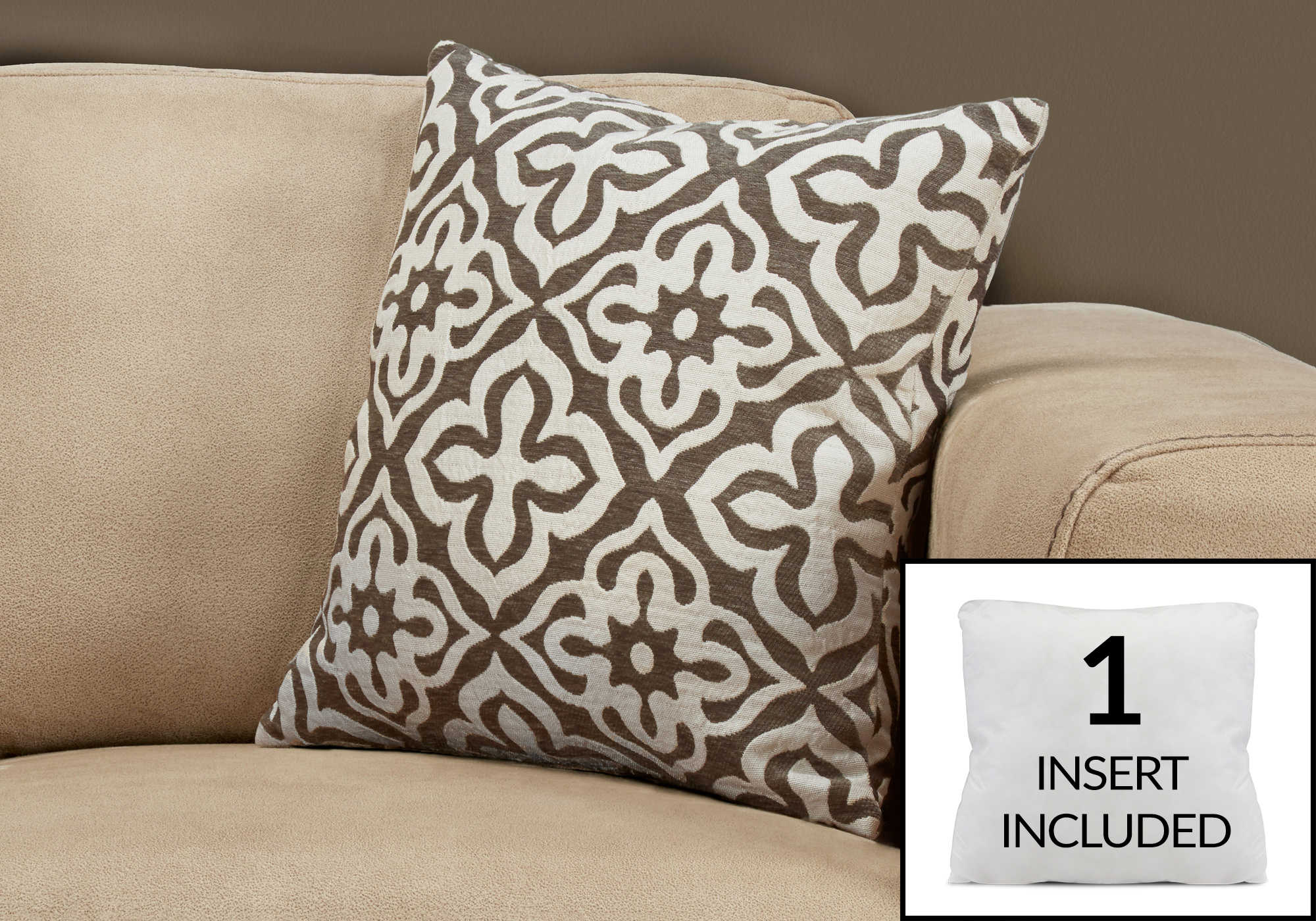 PILLOW - 18"X 18" / DARK TAUPE MOTIF DESIGN / 1PC # I 9216