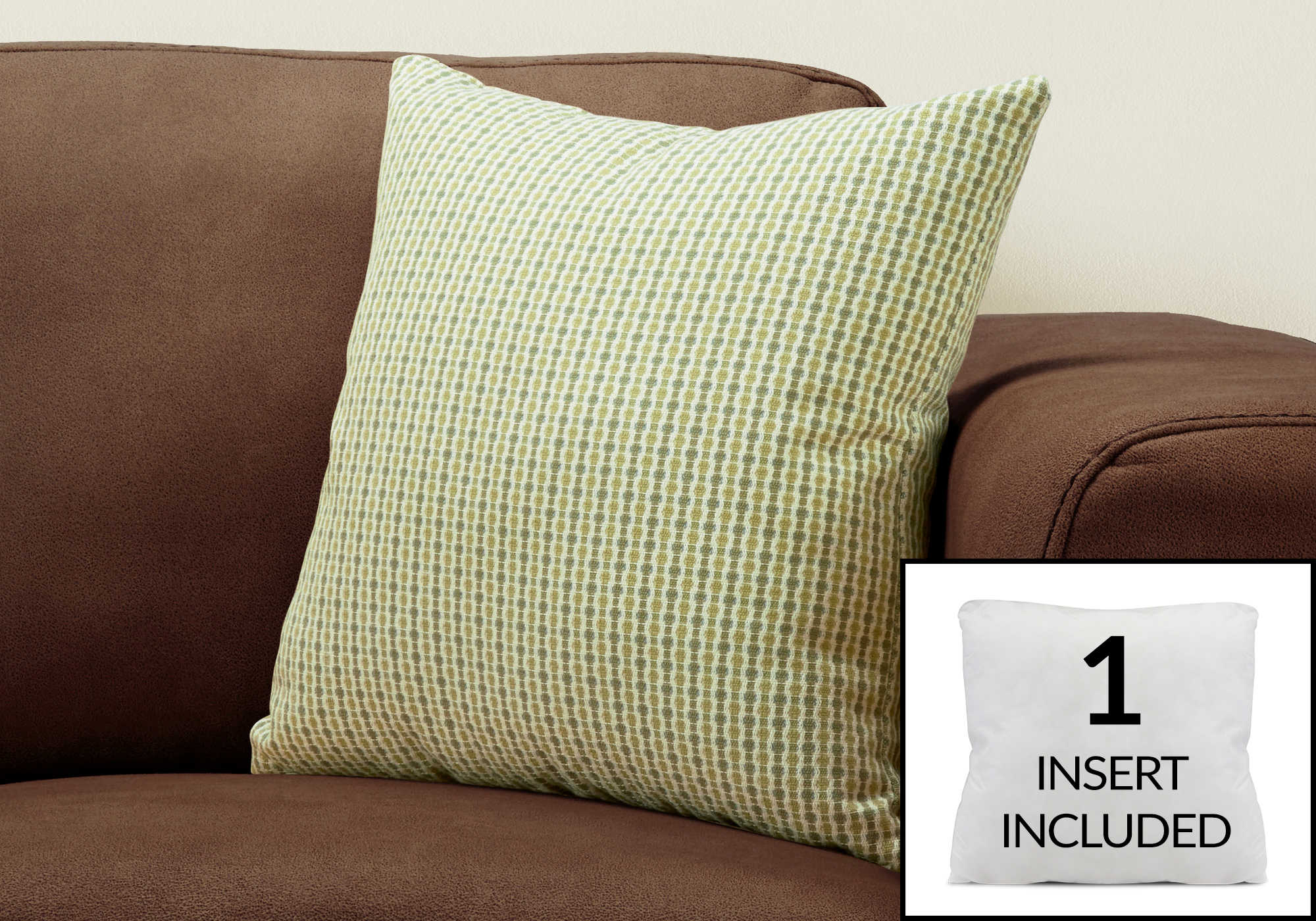 Coussin décoratif carré 18 po motif abstrait bicolore vert clair et vert foncé, housse lavable, Montréal