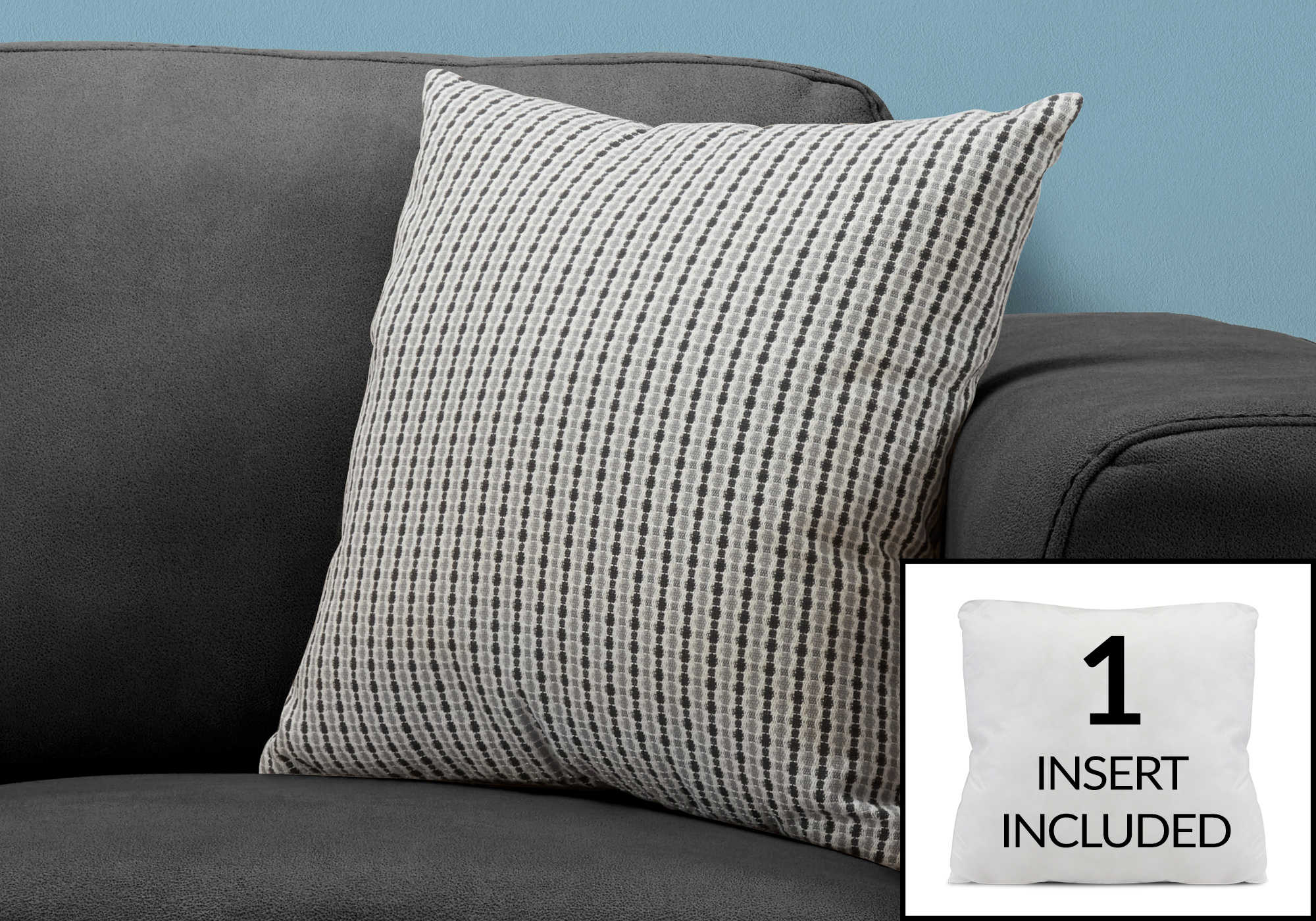 PILLOW - 18"X 18" / LIGHT GREY / BLACK ABSTRACT DOT / 1PC # I 9236