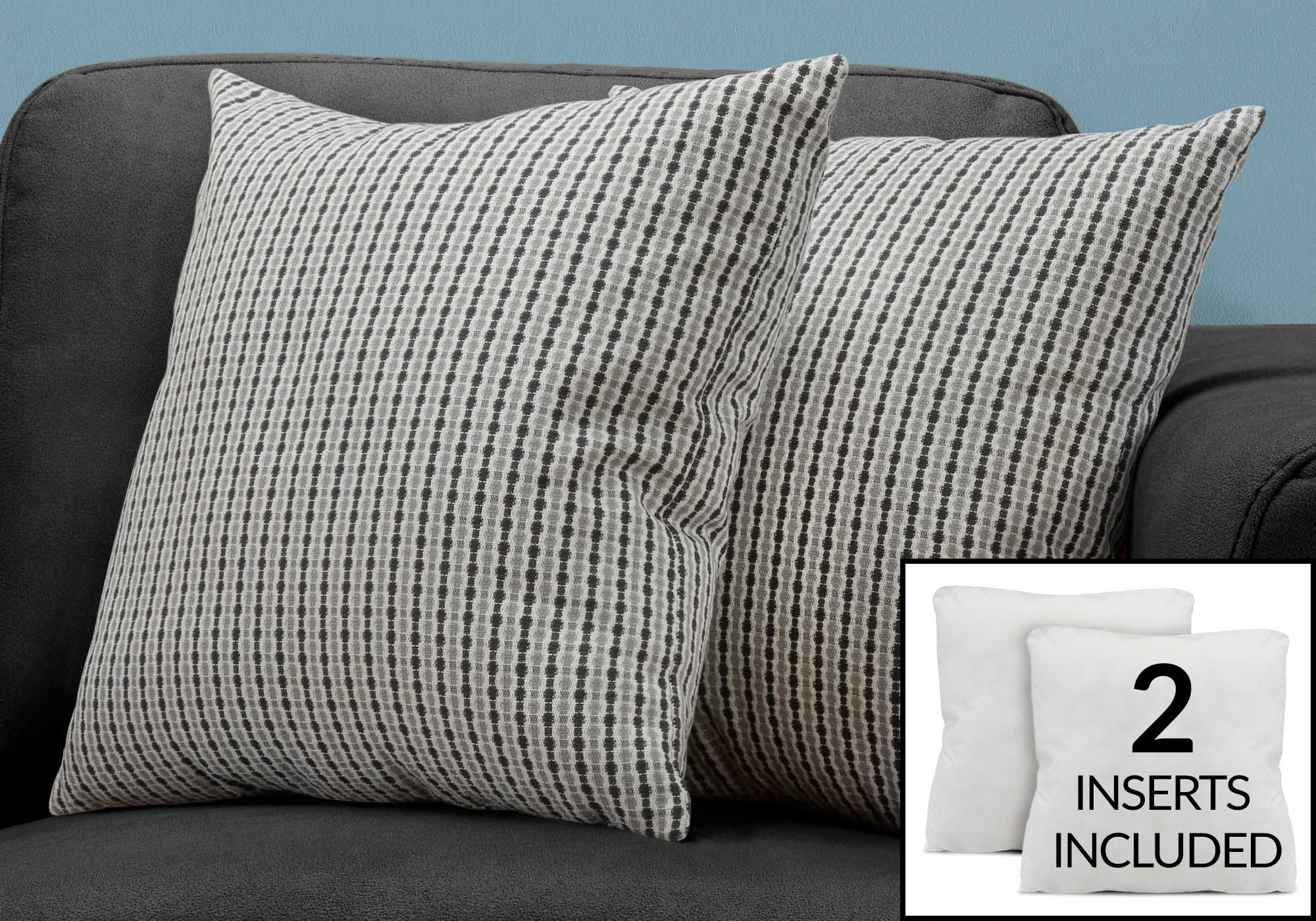 PILLOW – 18"X 18" / LIGHT GREY / BLACK ABSTRACT DOT/ 2PCS # I 9237