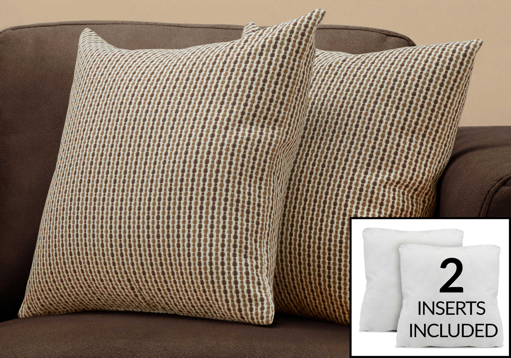 PILLOW - 18"X 18" / LIGHT / DARK BROWN ABSTRACT DOT/ 2PCS # I 9239