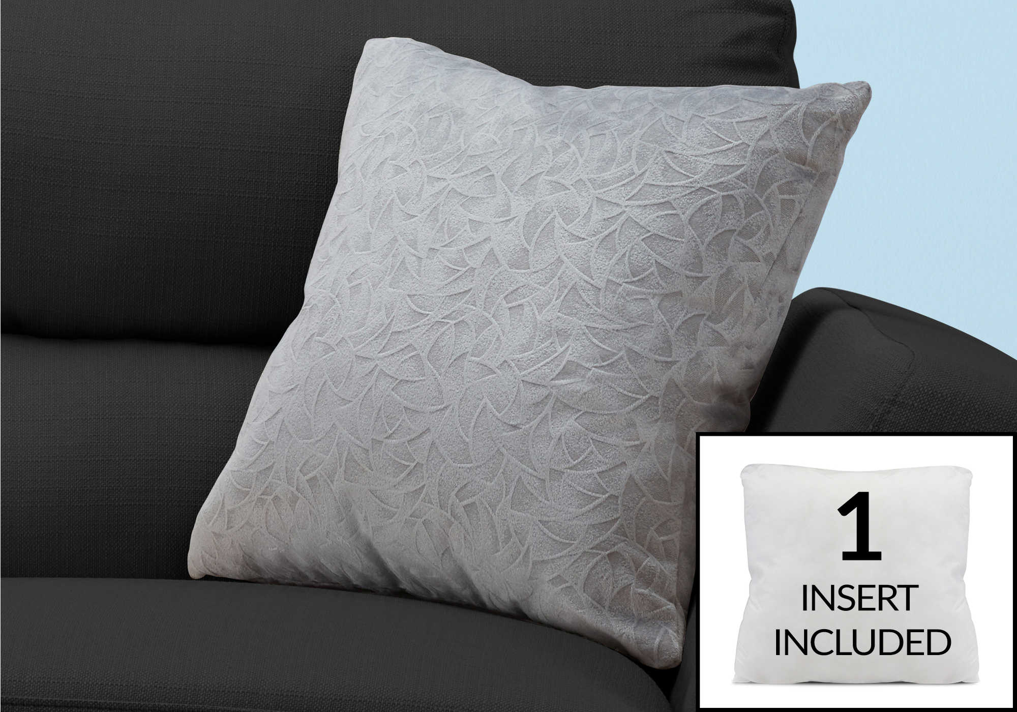 PILLOW - 18"X 18" / LIGHT GREY FLORAL VELVET / 1PC # I 9256