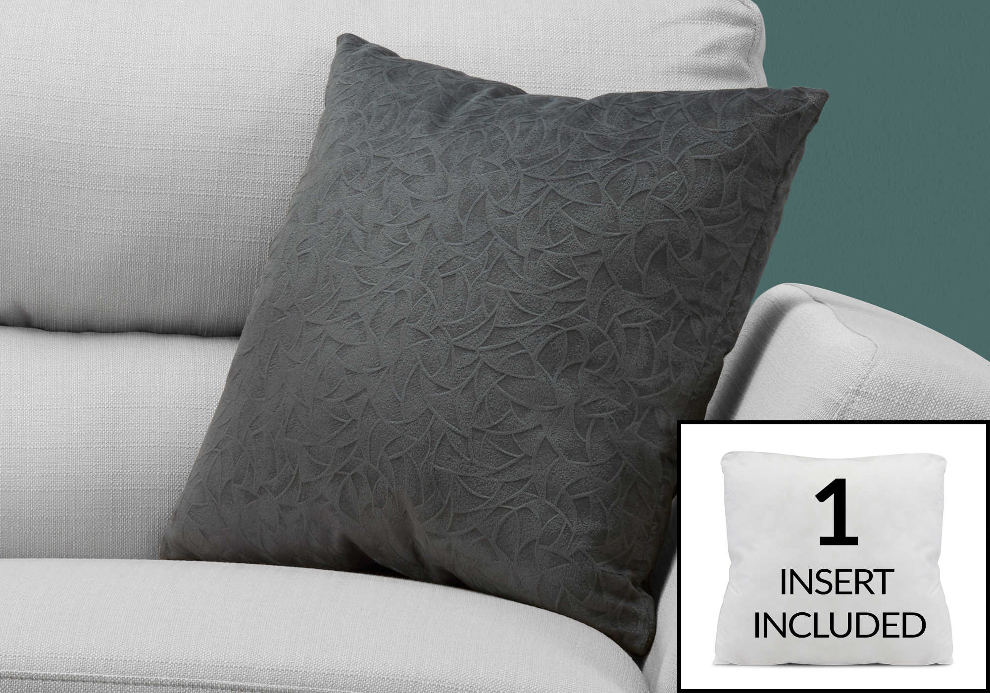 PILLOW - 18"X 18" / DARK GREY FLORAL VELVET / 1PC # I 9258