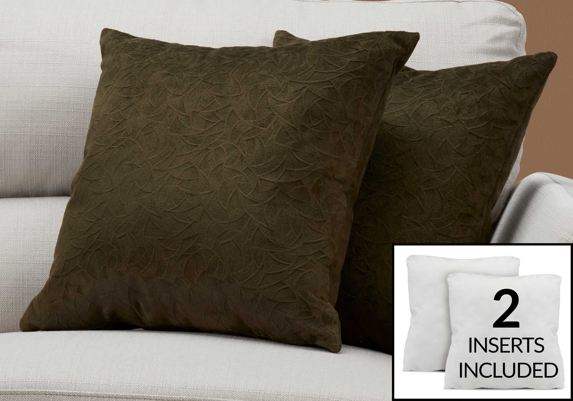PILLOW - 18"X 18" / DARK GREEN FLORAL VELVET / 2PCS # I 9263