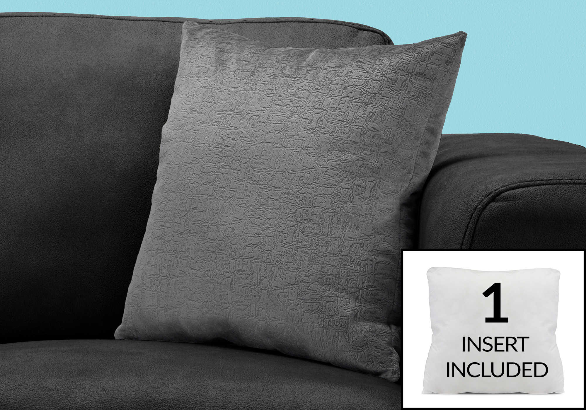 COUSSIN – 45,7 cm x 45,7 cm / VELOURS MOSAÏQUE GRIS FONCÉ / 1 PIÈCE # I 9274