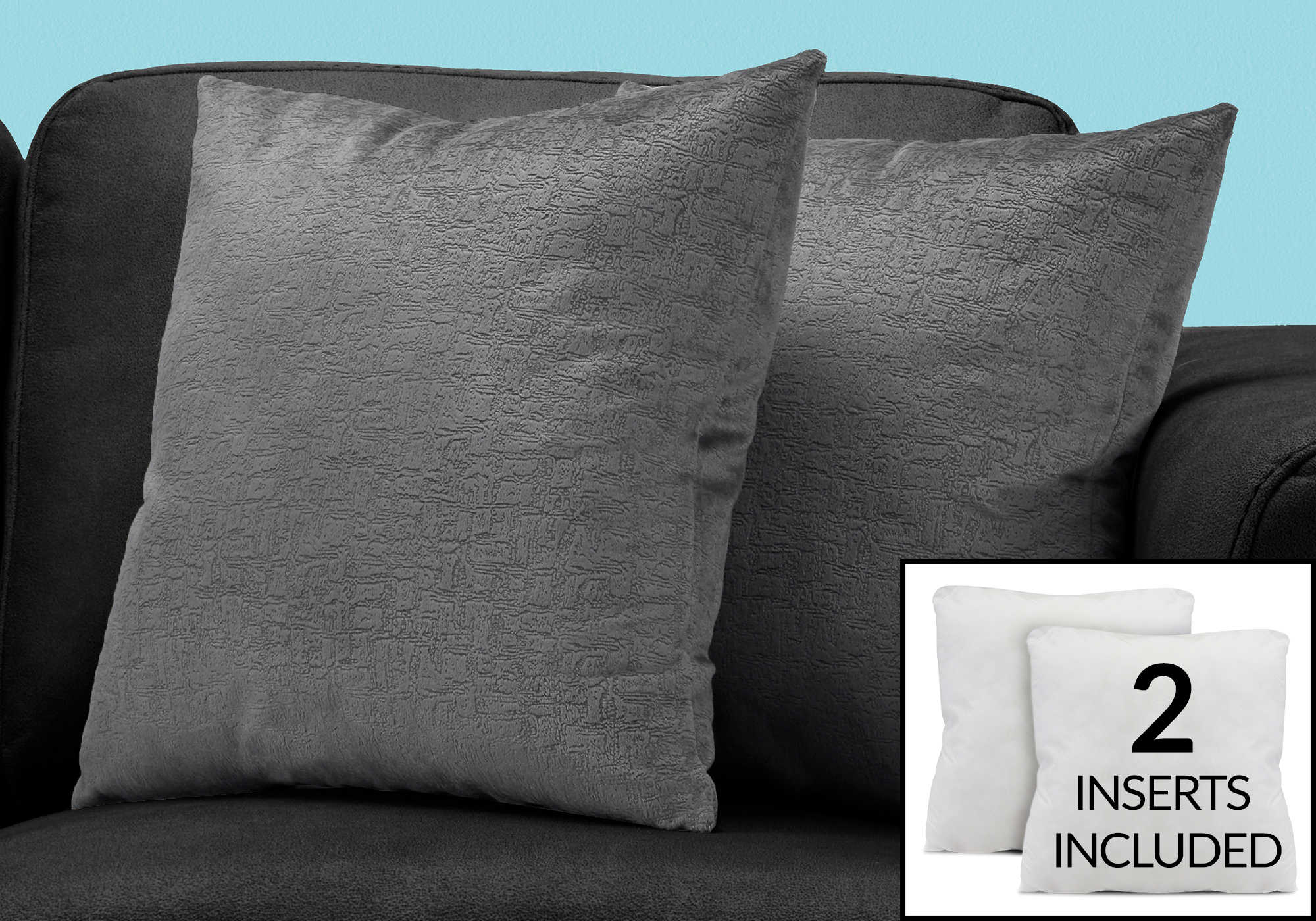 PILLOW - 18"X 18" / DARK GREY MOSAIC VELVET / 2PCS # I 9275