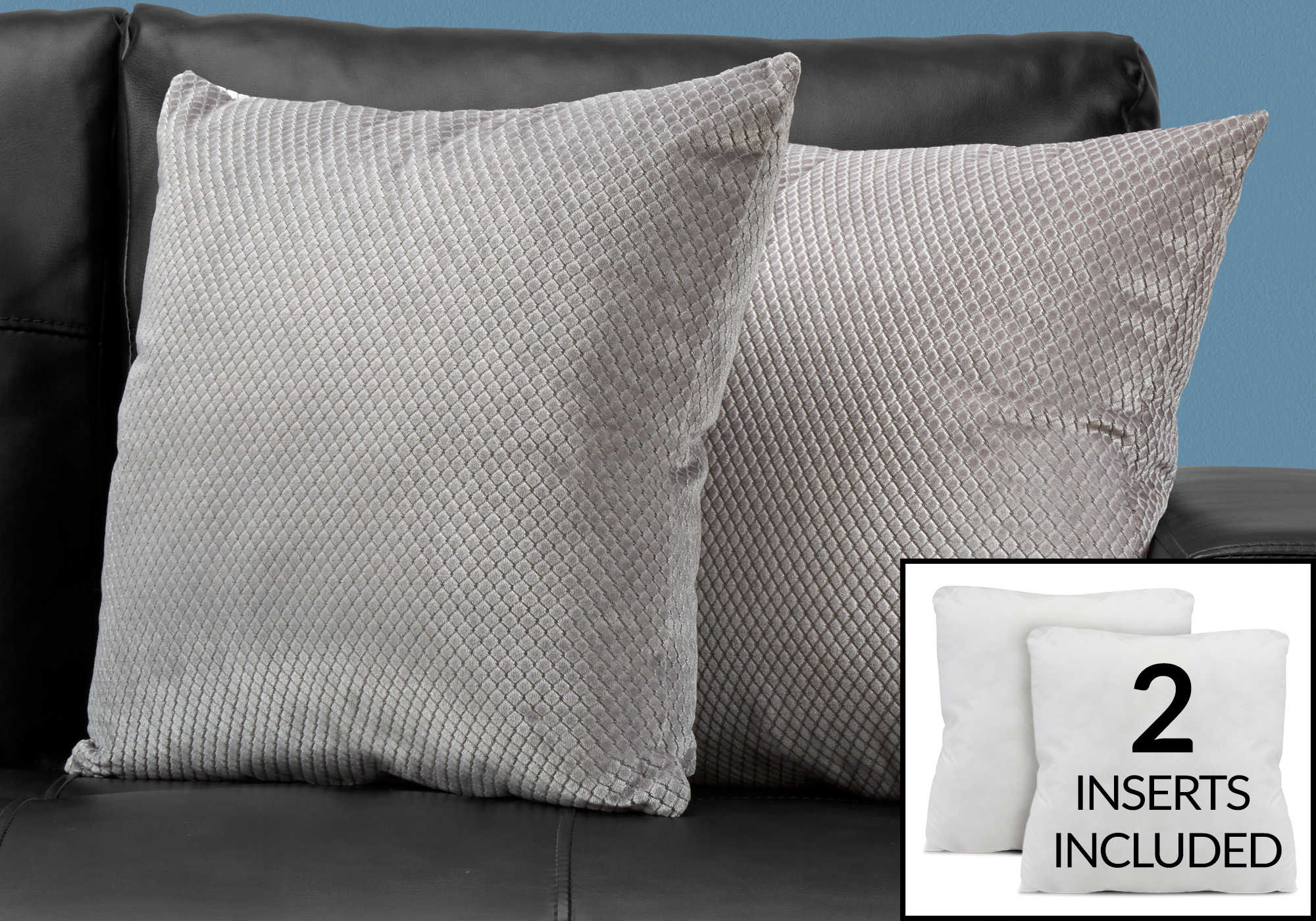 PILLOW - 18"X 18" / SILVER DIAMOND VELVET / 2PCS # I 9307
