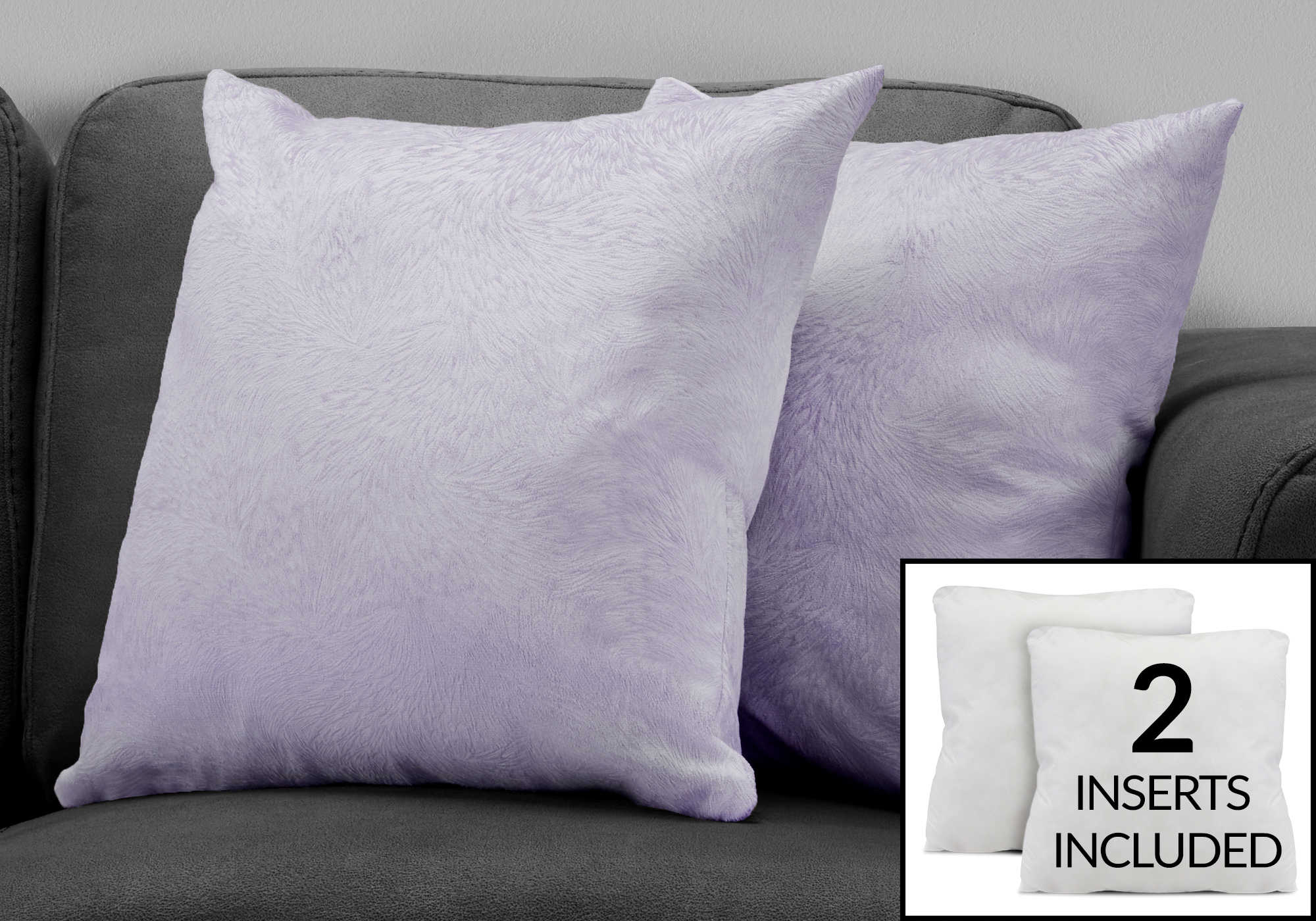 PILLOW - 18"X 18" / LIGHT PURPLE FEATHERED VELVET / 2PCS # I 9325