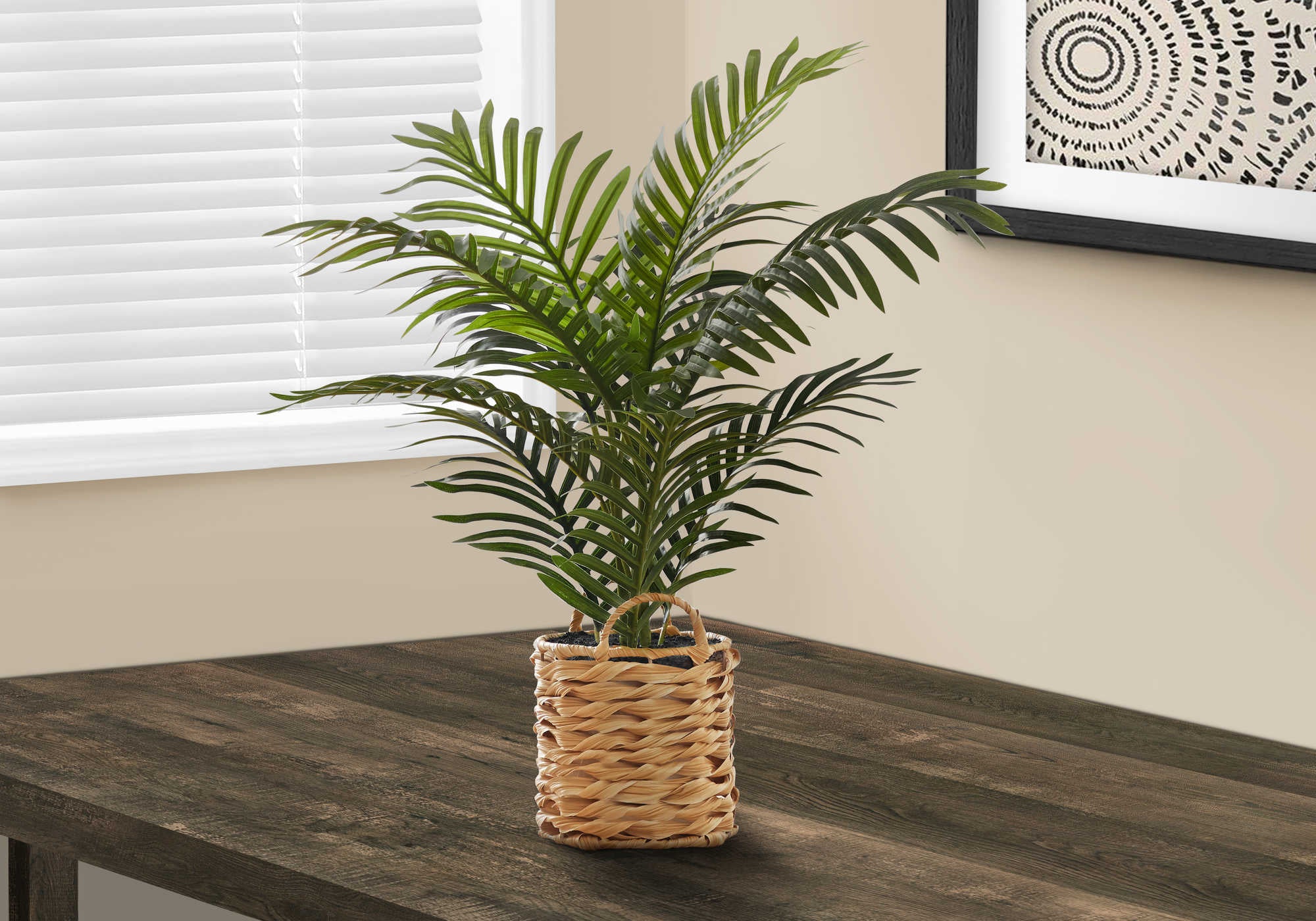 ARTIFICIAL PLANT - 24"H / INDOOR PALM / 8" WOVEN BASKET # I 9503